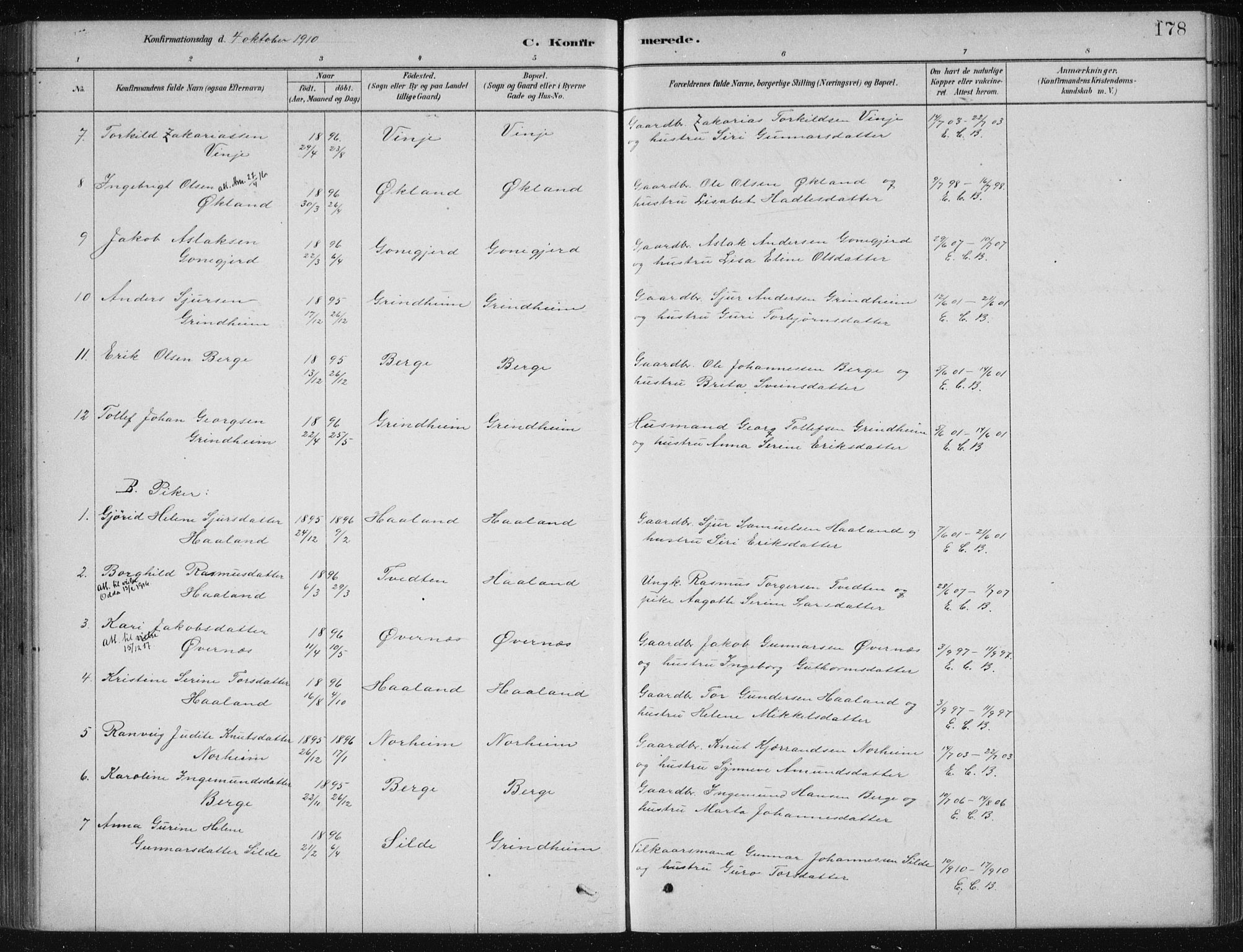 Etne sokneprestembete, SAB/A-75001/H/Haa: Parish register (official) no. D  1, 1879-1919, p. 178