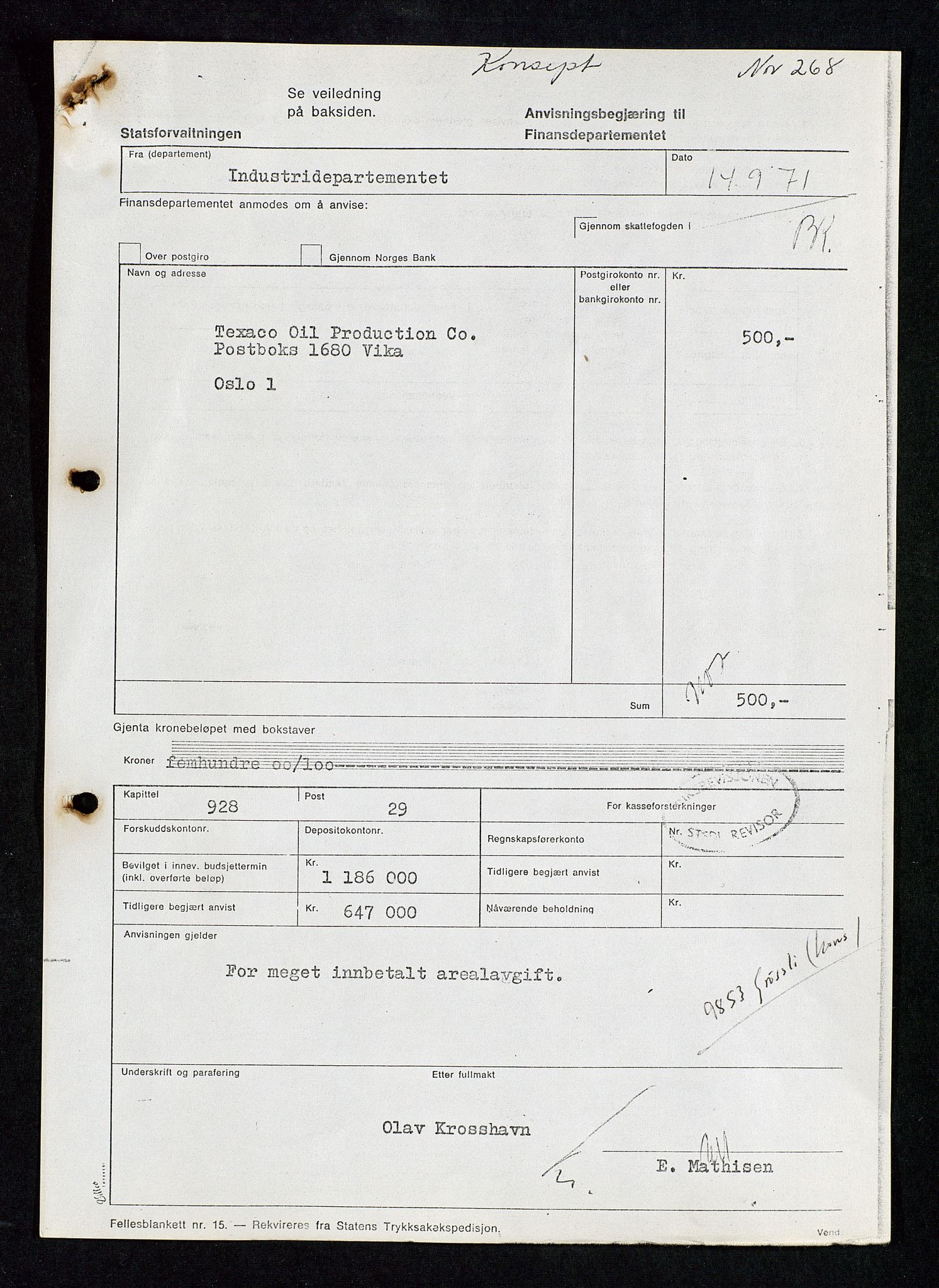 Industridepartementet, Oljekontoret, AV/SAST-A-101348/Da/L0004: Arkivnøkkel 711 - 712 Utvinningstillatelser, 1970-1971, p. 101