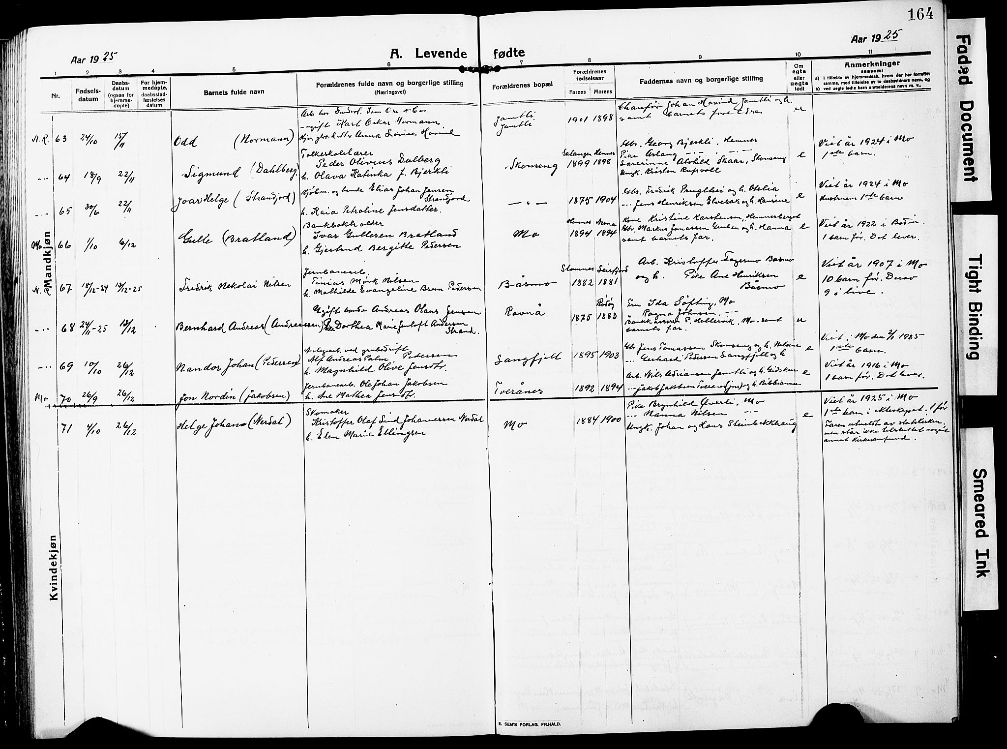 Ministerialprotokoller, klokkerbøker og fødselsregistre - Nordland, AV/SAT-A-1459/827/L0423: Parish register (copy) no. 827C12, 1912-1930, p. 164