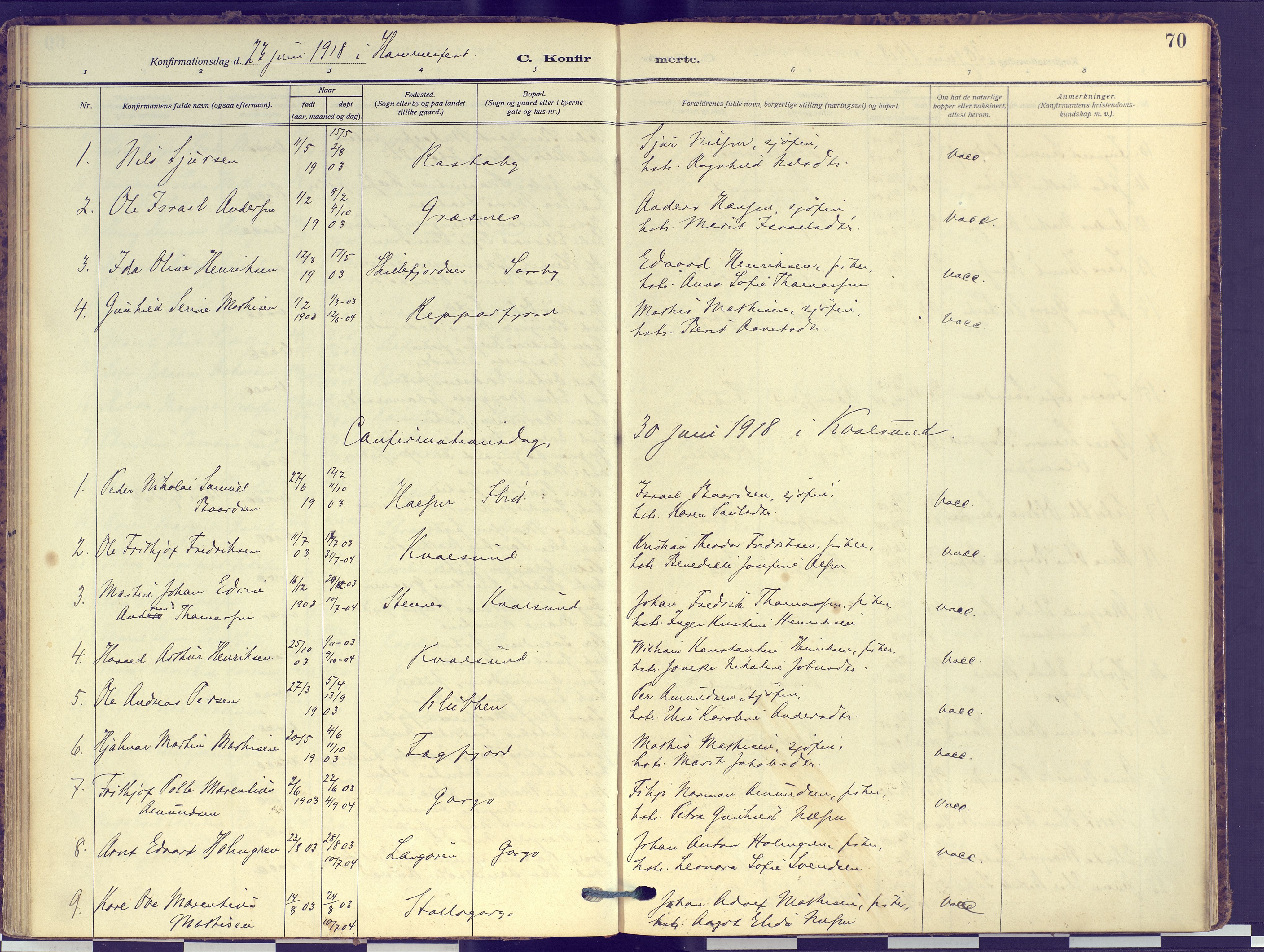 Hammerfest sokneprestkontor, SATØ/S-1347: Parish register (official) no. 16, 1908-1923, p. 70