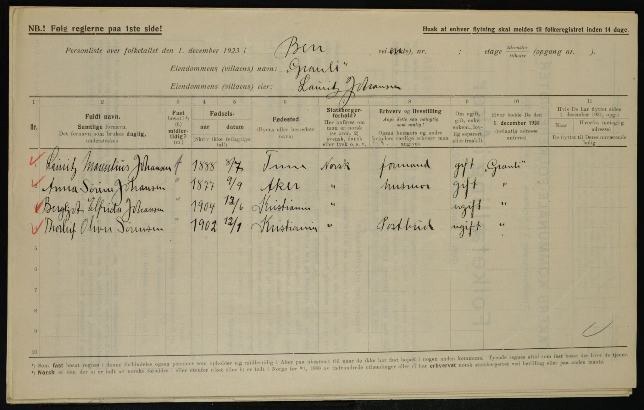 , Municipal Census 1923 for Aker, 1923, p. 36828