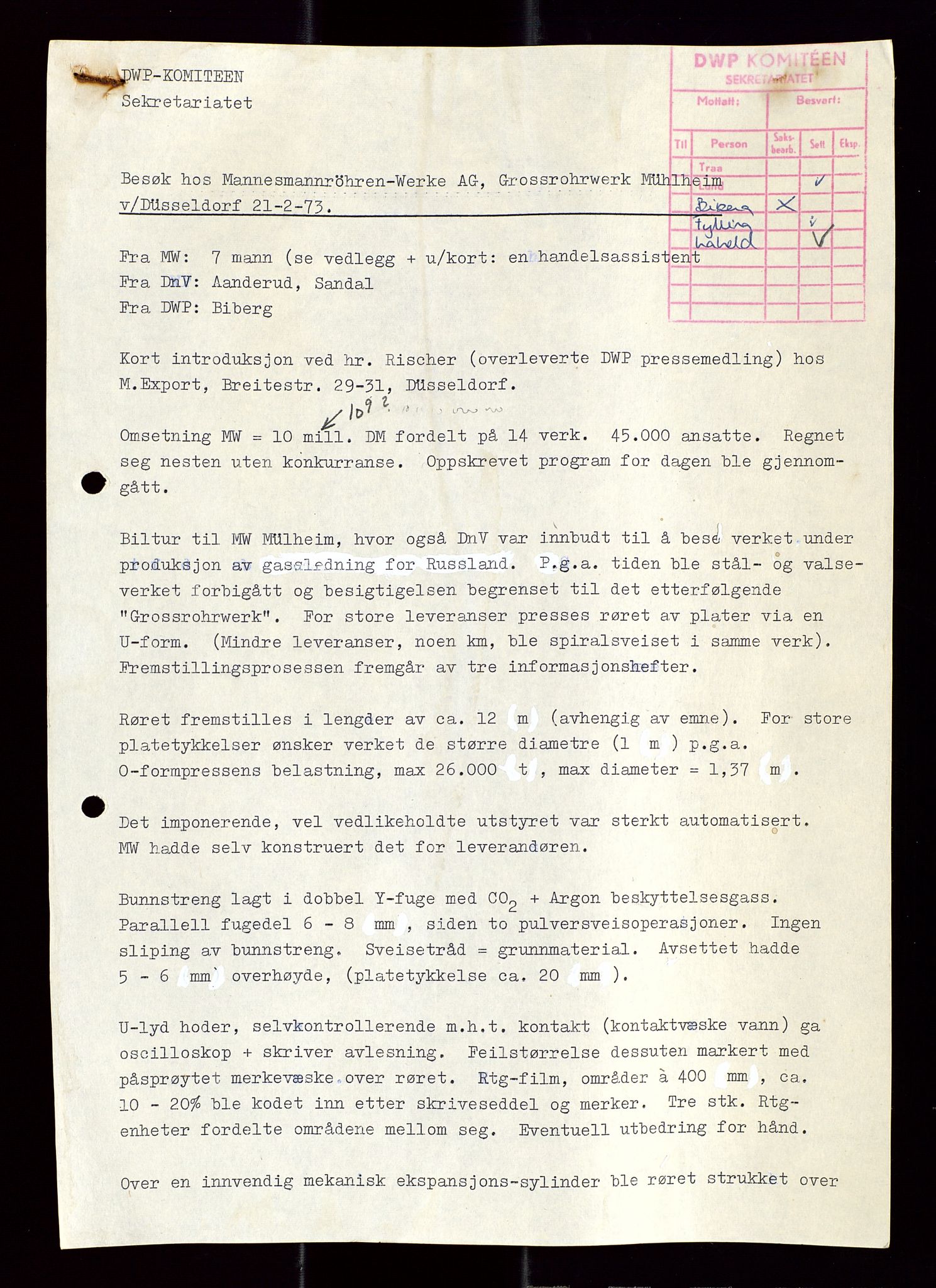 Industridepartementet, Oljekontoret, AV/SAST-A-101348/Di/L0003: DWP, møtereferater, 1972-1974, p. 284