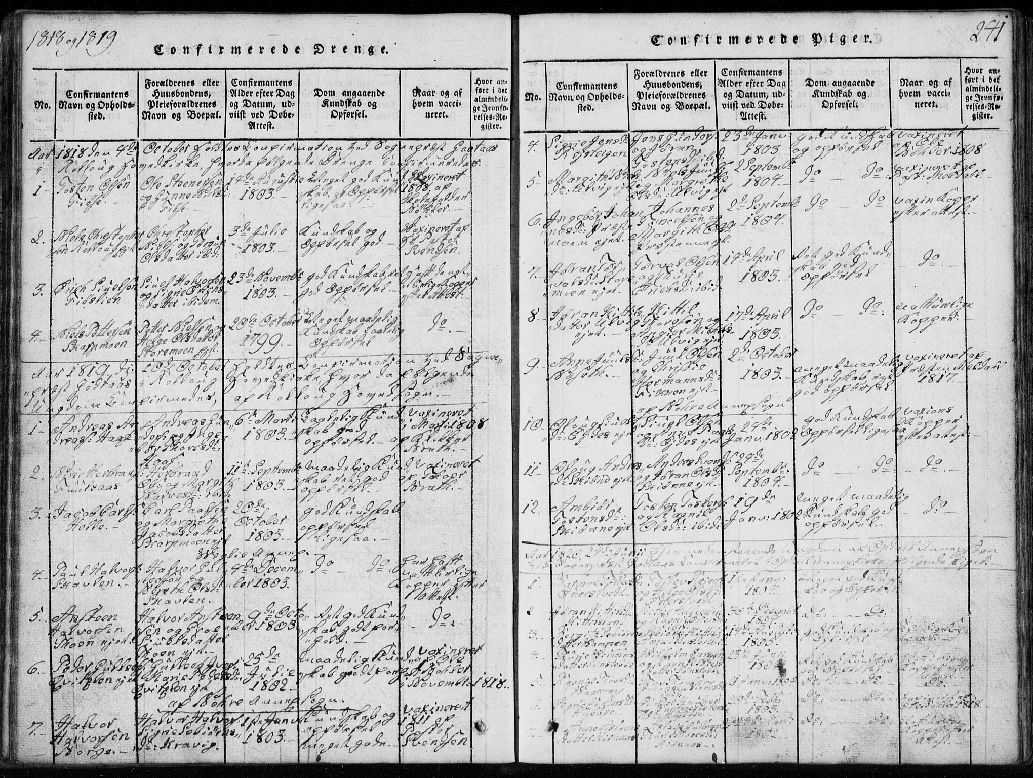 Rollag kirkebøker, AV/SAKO-A-240/G/Ga/L0001: Parish register (copy) no. I 1, 1814-1831, p. 241