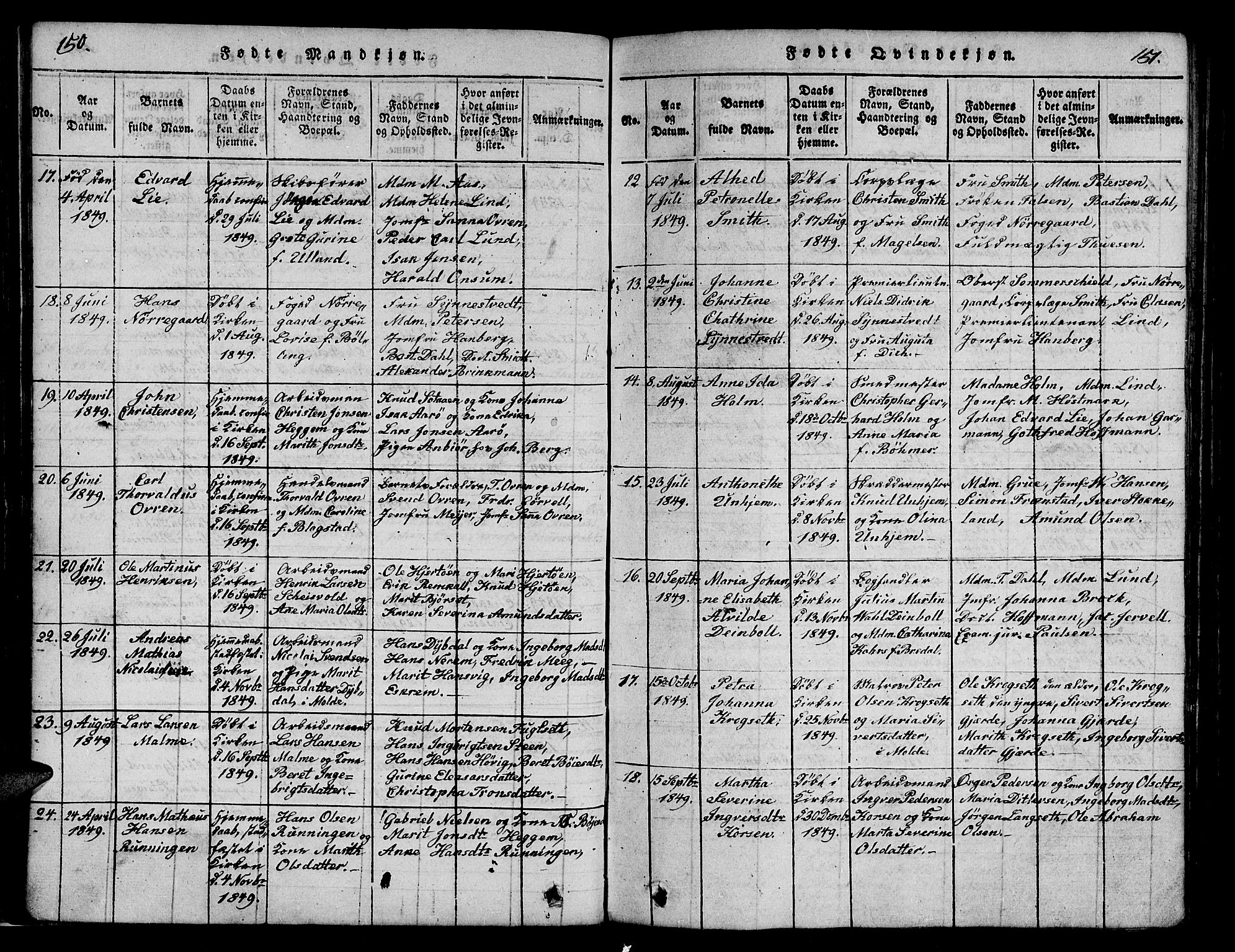 Ministerialprotokoller, klokkerbøker og fødselsregistre - Møre og Romsdal, SAT/A-1454/558/L0700: Parish register (copy) no. 558C01, 1818-1868, p. 150-151