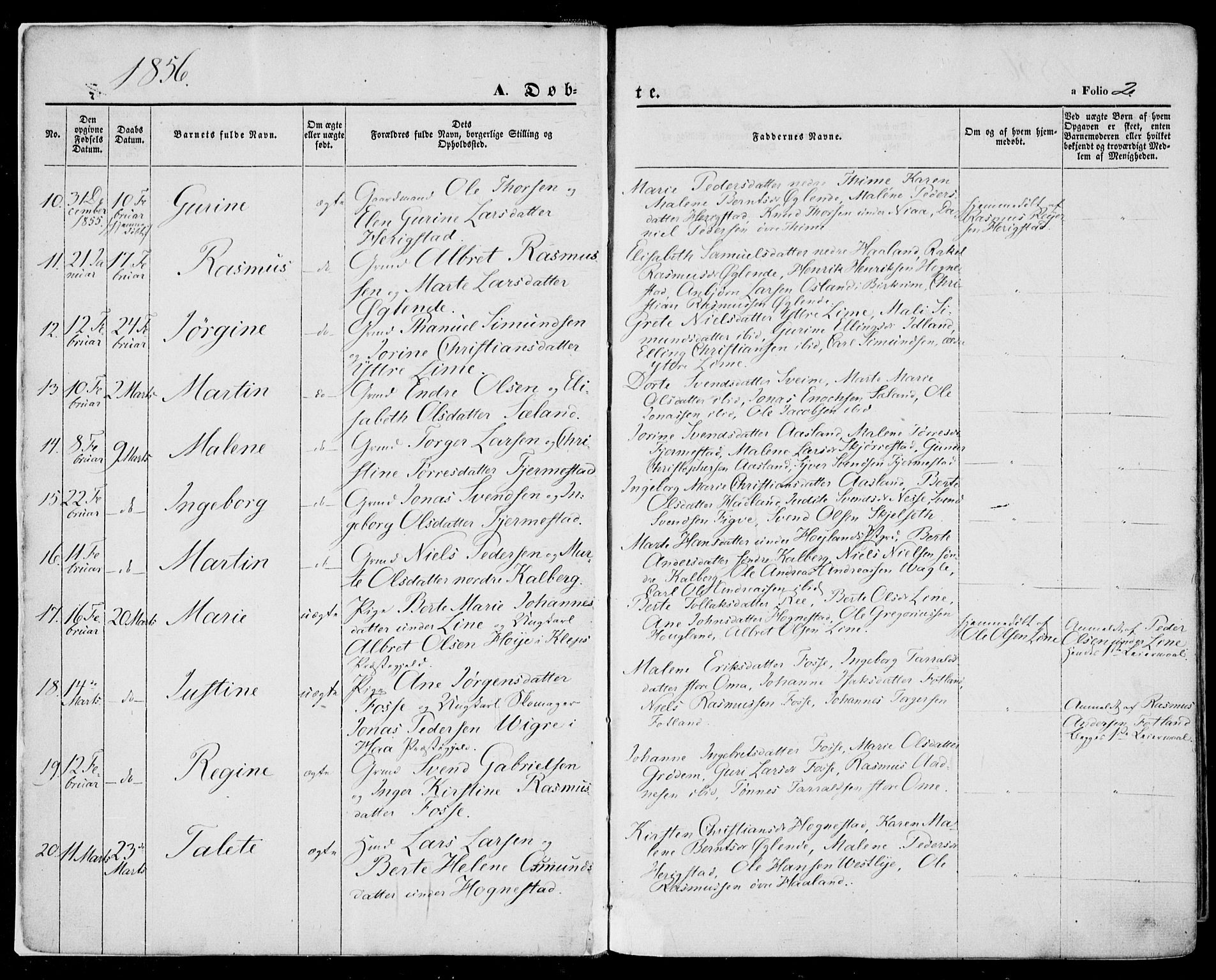 Lye sokneprestkontor, SAST/A-101794/001/30BA/L0007: Parish register (official) no. A 6, 1856-1871, p. 2