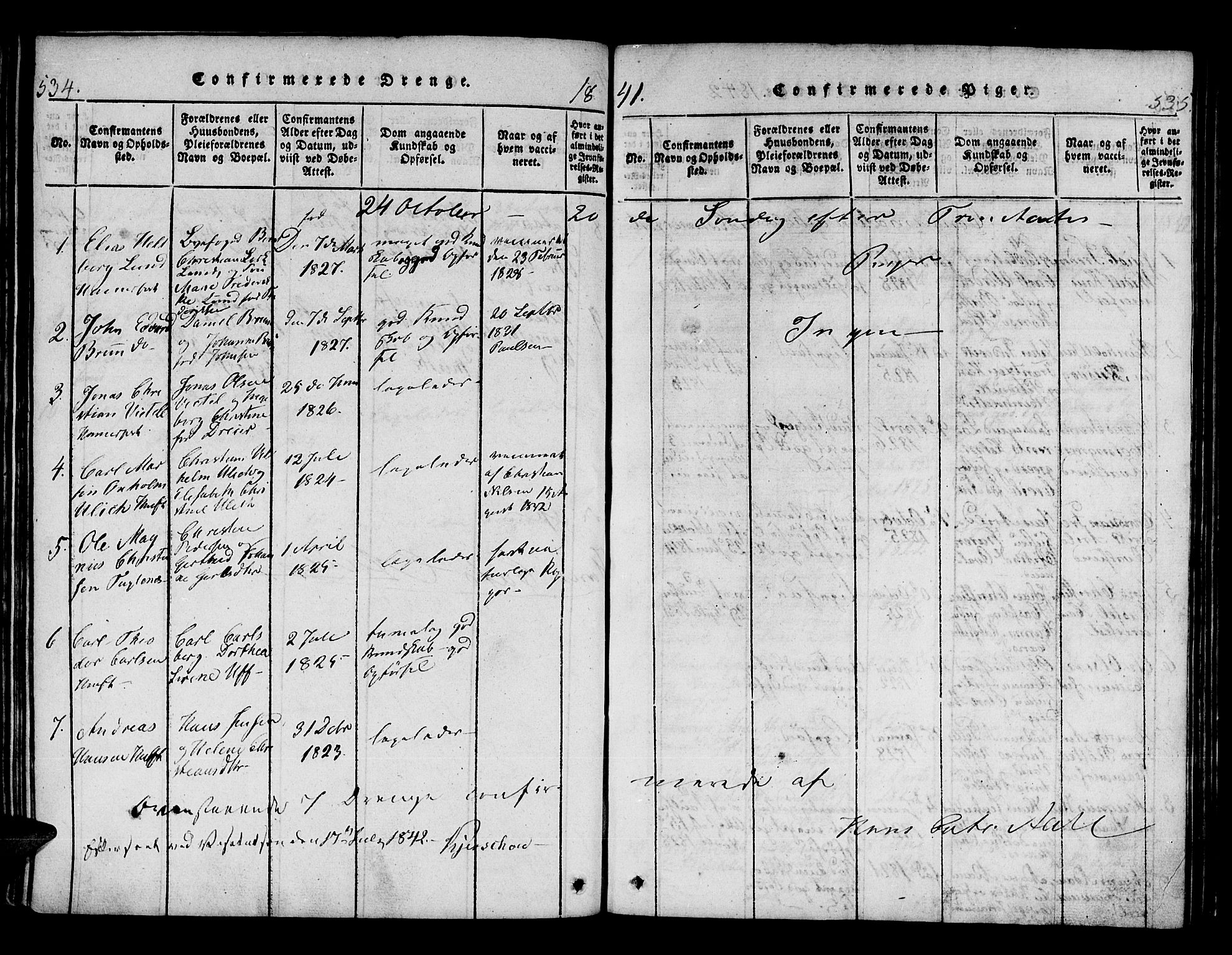 Hammerfest sokneprestkontor, AV/SATØ-S-1347/H/Ha/L0003.kirke: Parish register (official) no. 3, 1821-1842, p. 534-535