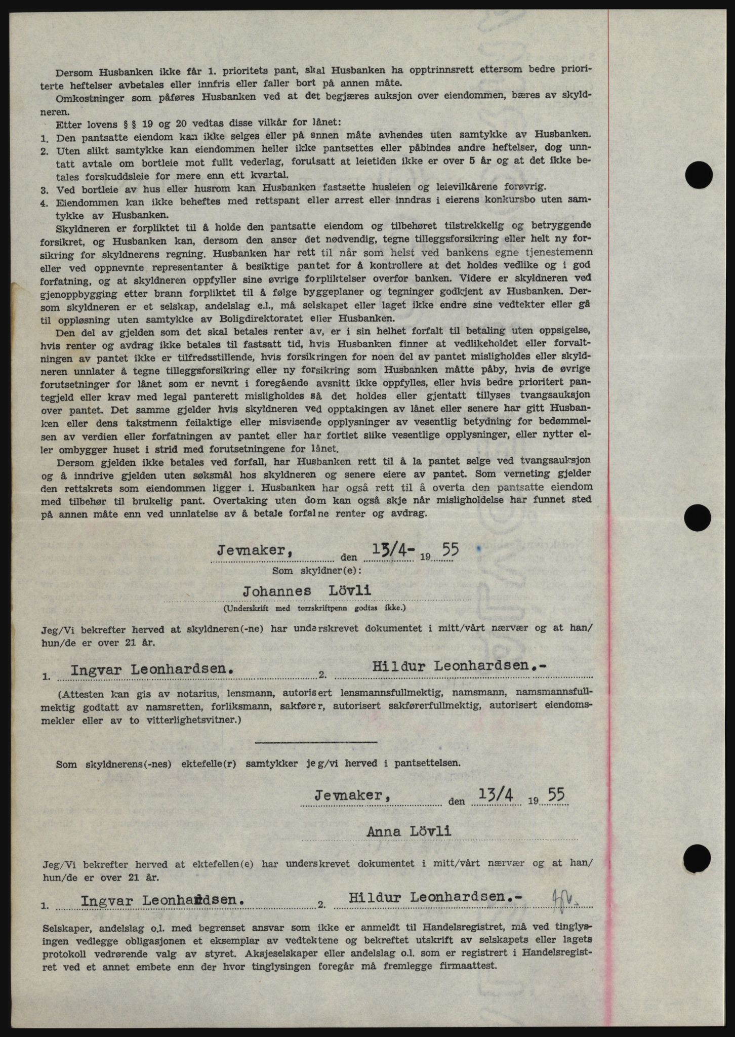 Hadeland og Land tingrett, SAH/TING-010/H/Hb/Hbc/L0032: Mortgage book no. B32, 1955-1955, Diary no: : 1061/1955
