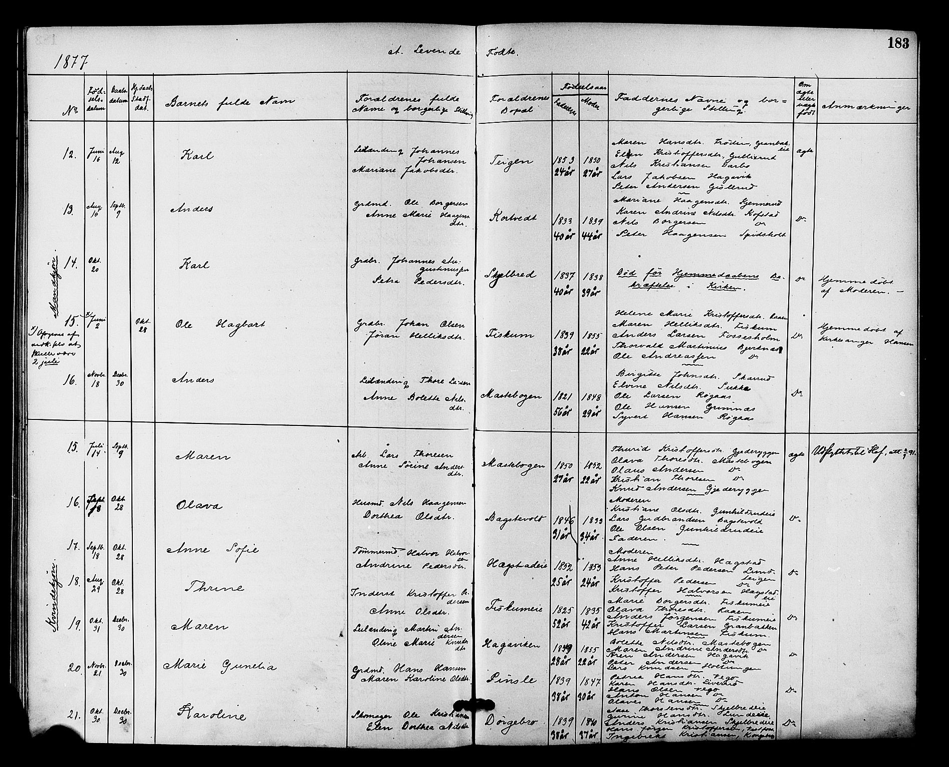 Fiskum kirkebøker, SAKO/A-15/F/Fa/L0001: Parish register (official) no. 1, 1858-1877, p. 183
