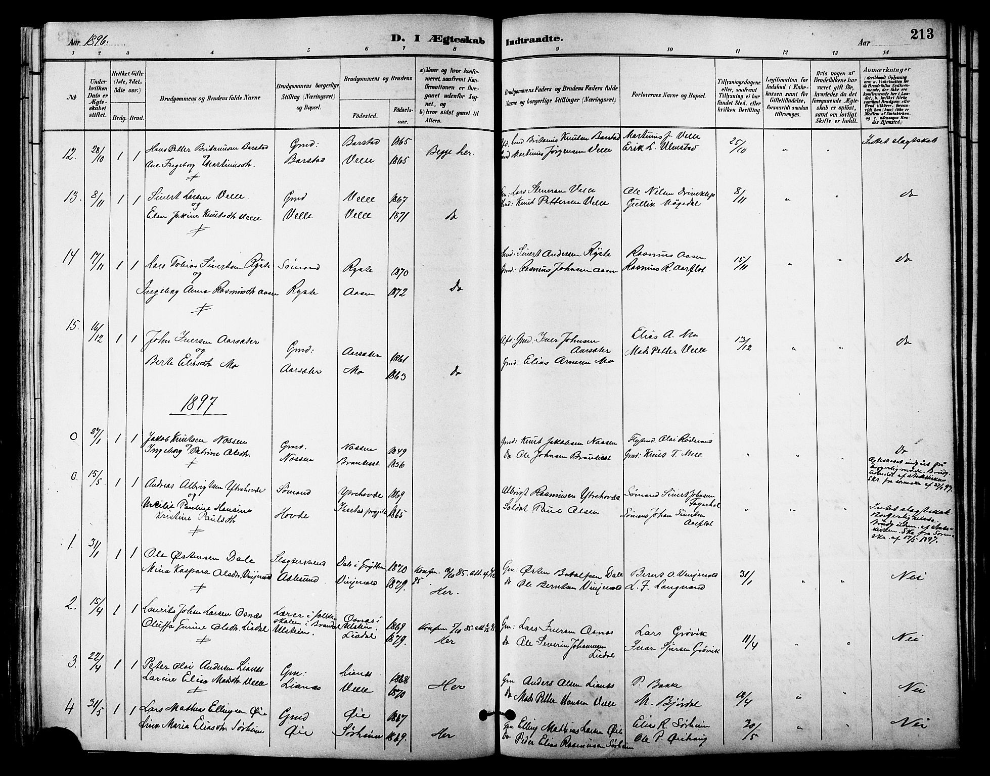 Ministerialprotokoller, klokkerbøker og fødselsregistre - Møre og Romsdal, SAT/A-1454/513/L0189: Parish register (copy) no. 513C03, 1883-1904, p. 213