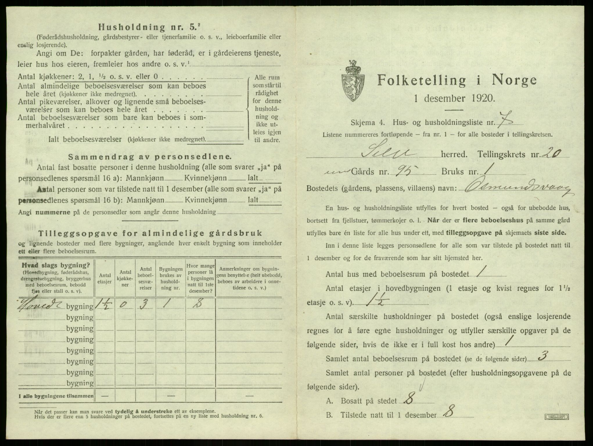 SAB, 1920 census for Selje, 1920, p. 1166