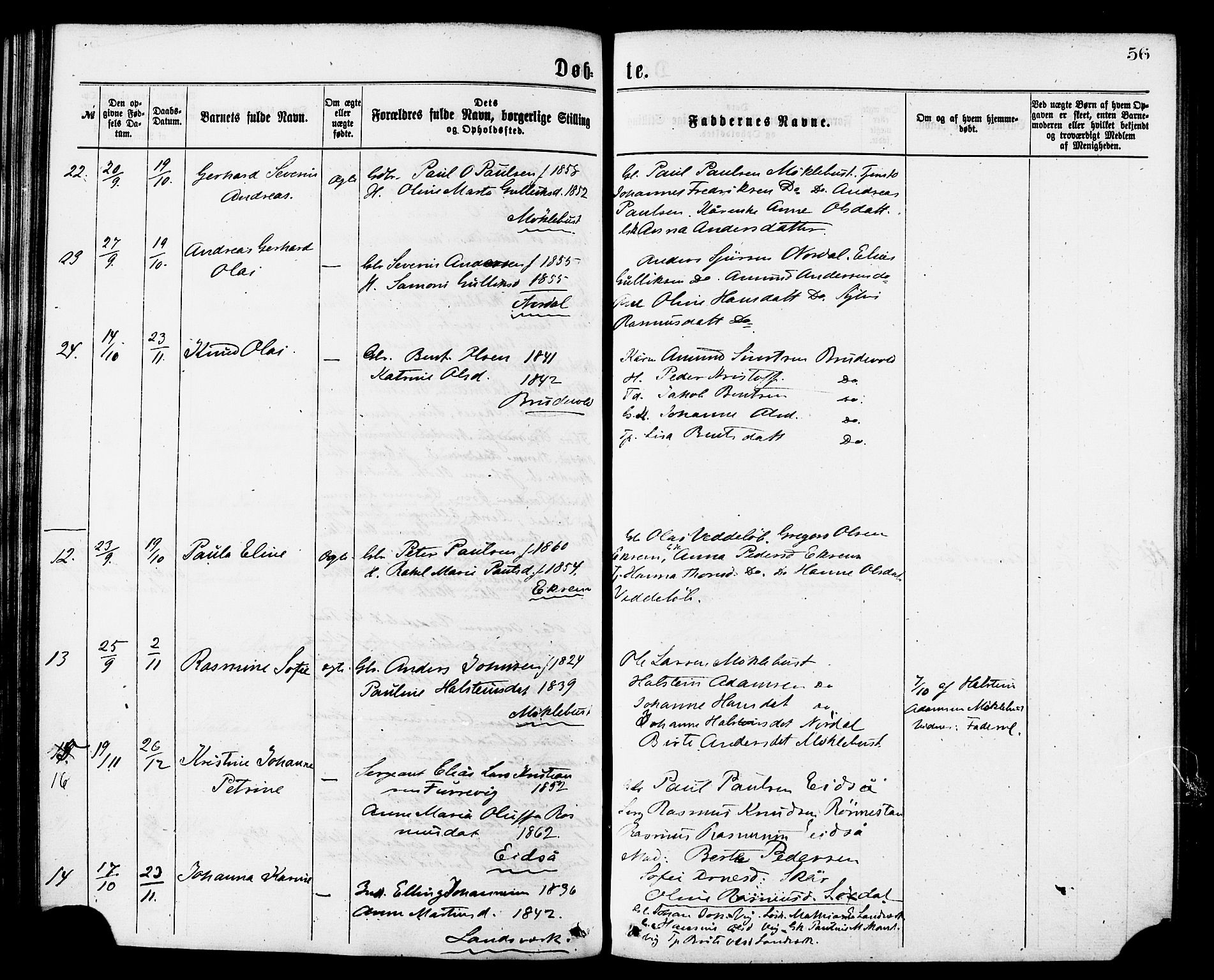 Ministerialprotokoller, klokkerbøker og fødselsregistre - Møre og Romsdal, AV/SAT-A-1454/502/L0024: Parish register (official) no. 502A02, 1873-1884, p. 56