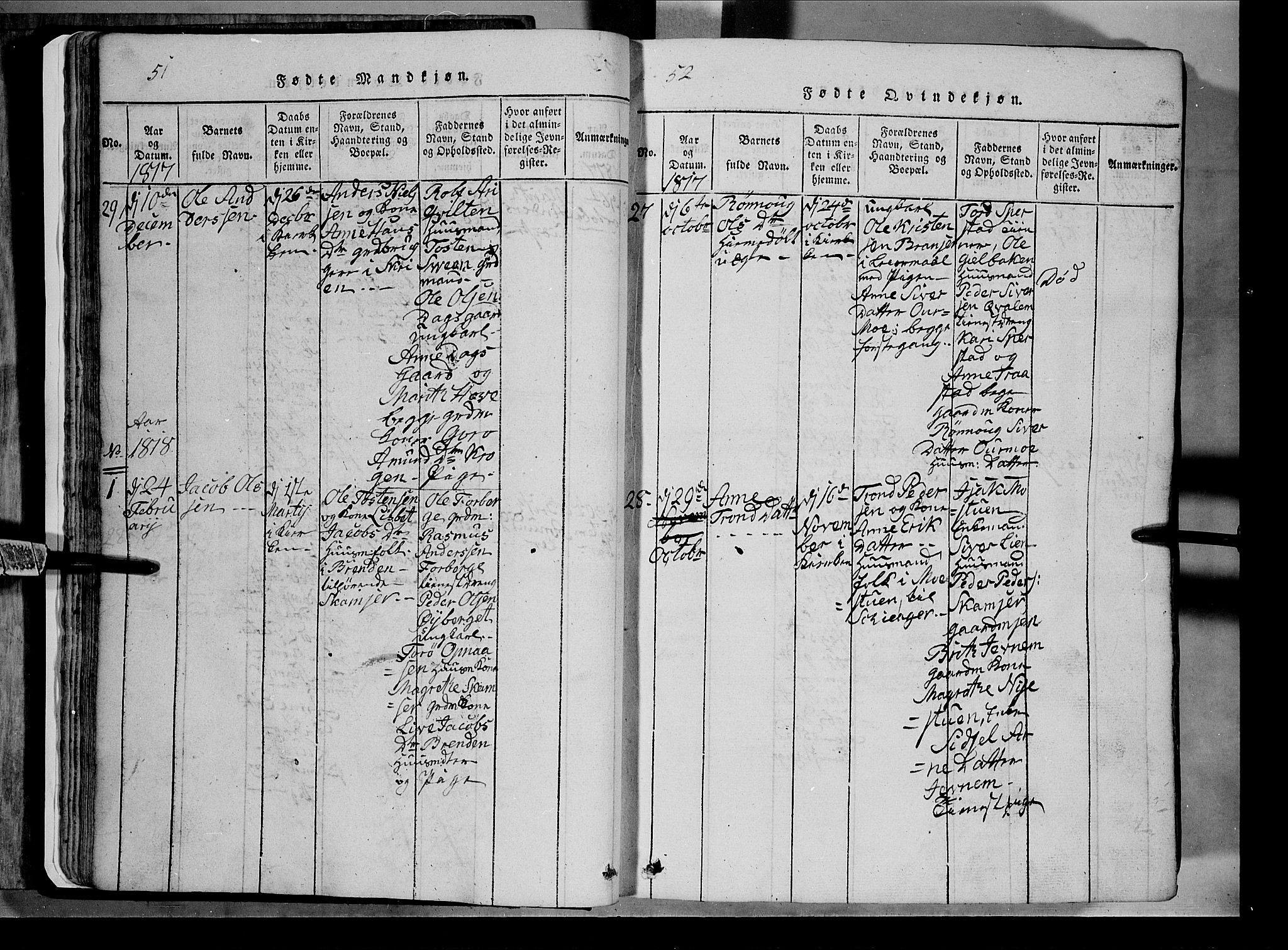 Lom prestekontor, SAH/PREST-070/L/L0003: Parish register (copy) no. 3, 1815-1844, p. 51-52