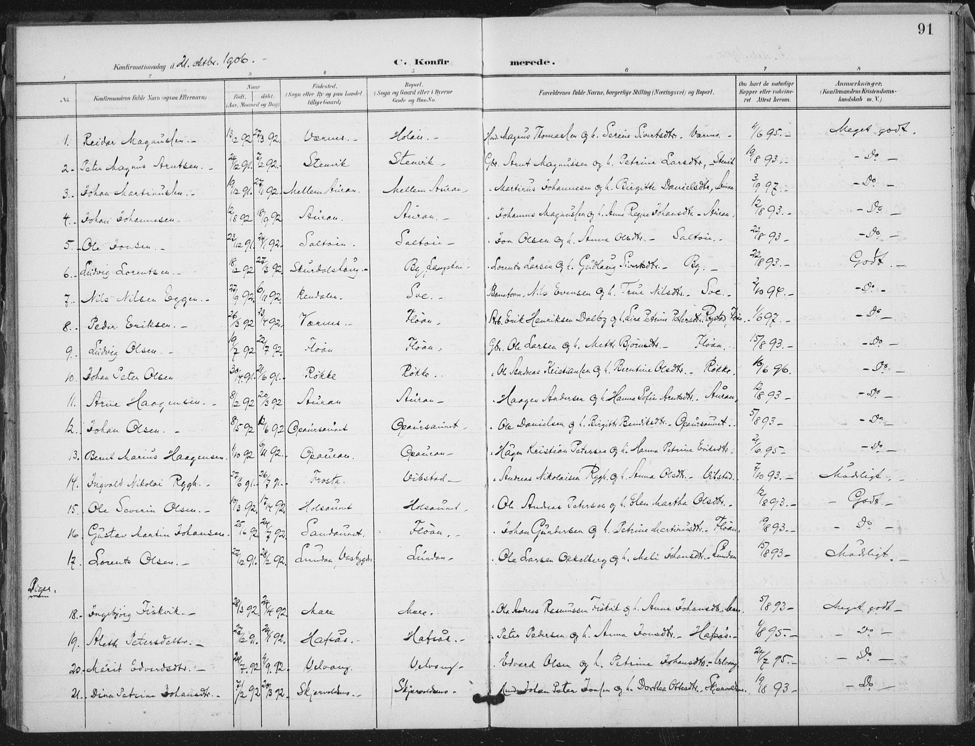 Ministerialprotokoller, klokkerbøker og fødselsregistre - Nord-Trøndelag, SAT/A-1458/712/L0101: Parish register (official) no. 712A02, 1901-1916, p. 91