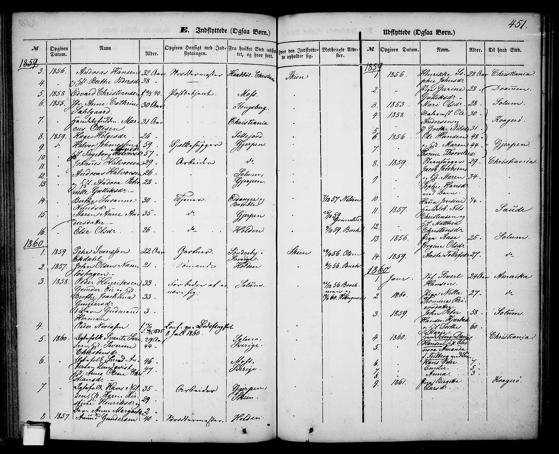 Skien kirkebøker, SAKO/A-302/G/Ga/L0004: Parish register (copy) no. 4, 1843-1867, p. 451