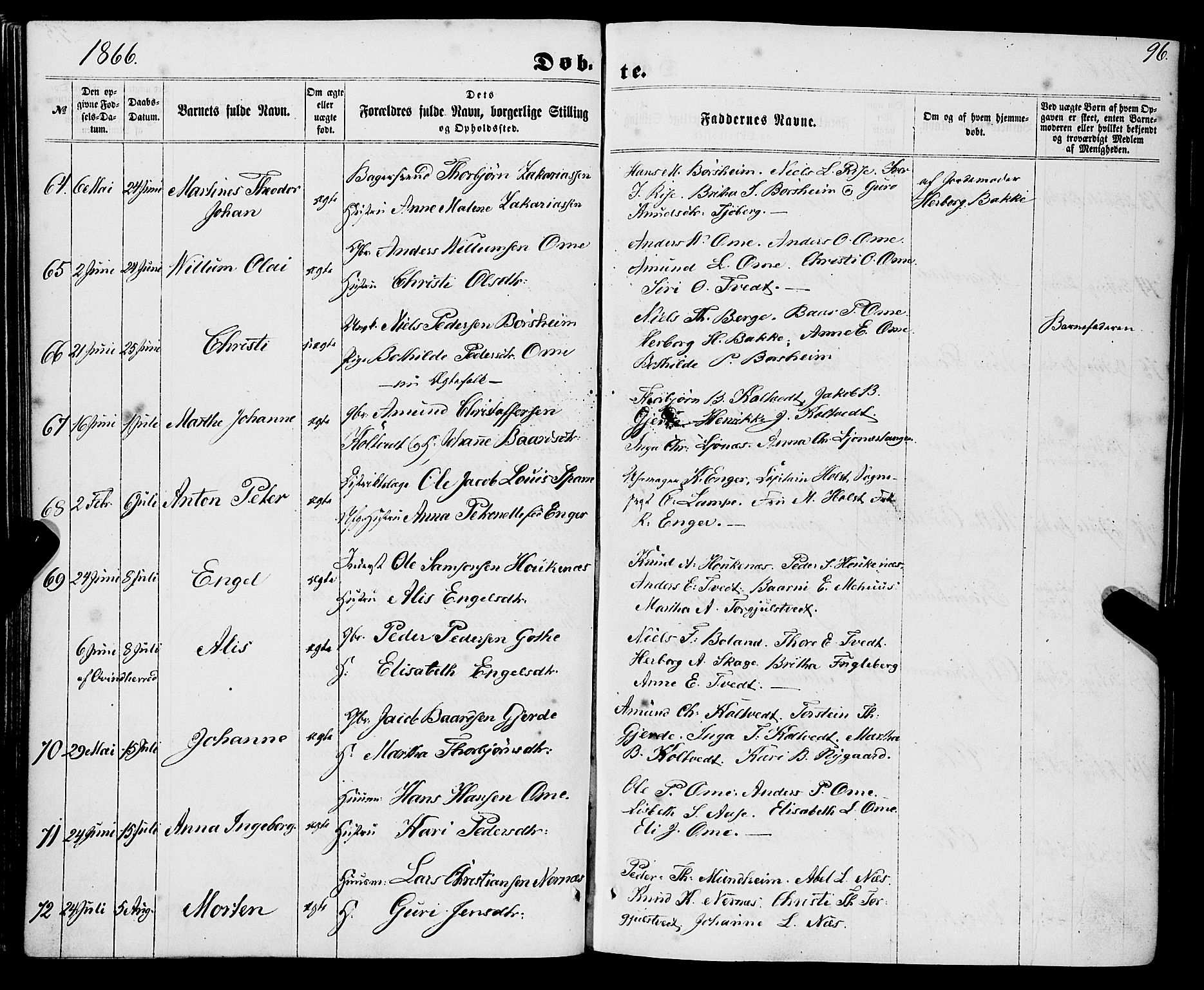 Strandebarm sokneprestembete, AV/SAB-A-78401/H/Haa: Parish register (official) no. A 8, 1858-1872, p. 96