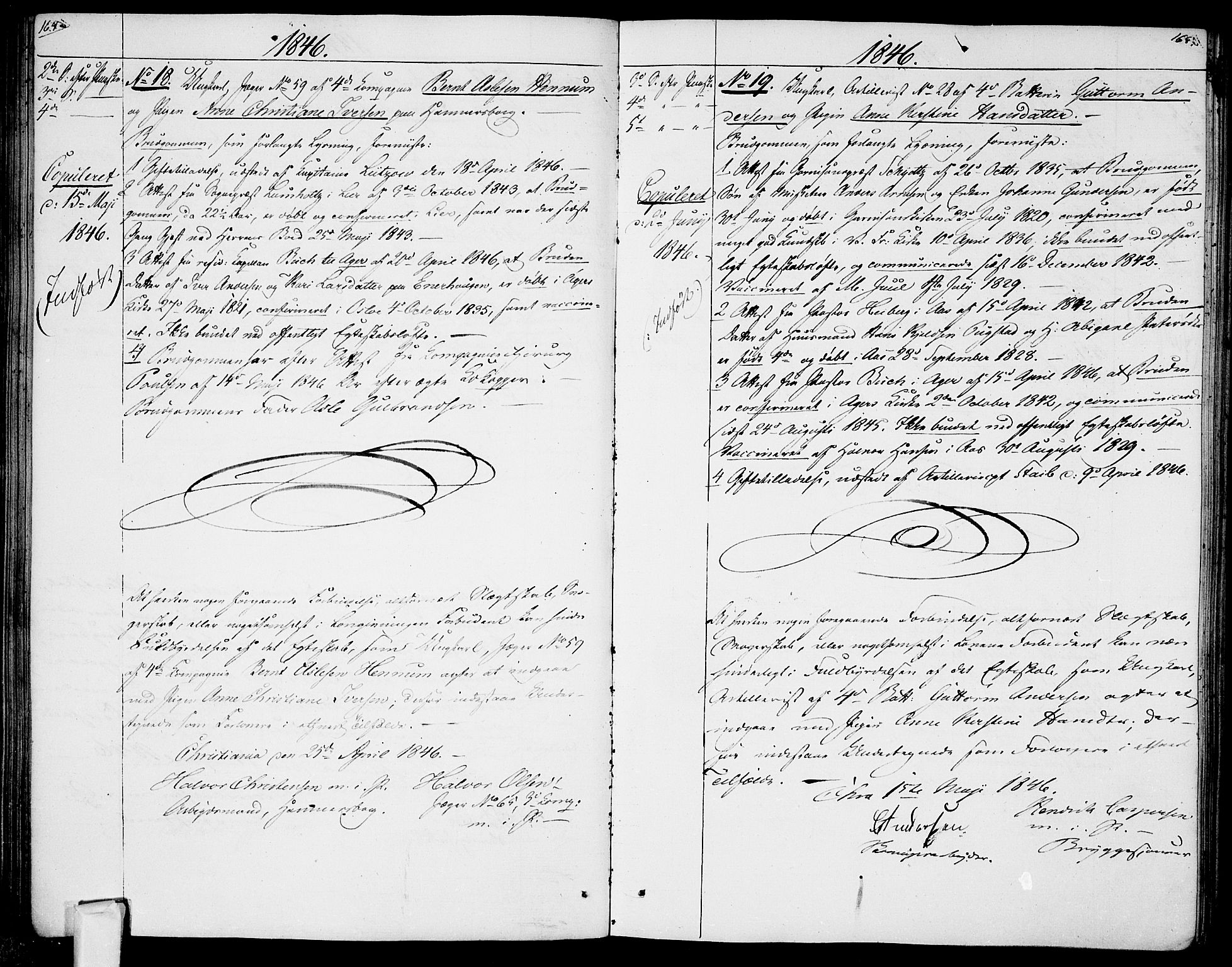 Garnisonsmenigheten Kirkebøker, AV/SAO-A-10846/H/Ha/L0005: Banns register no. I 5, 1844-1856, p. 164-165