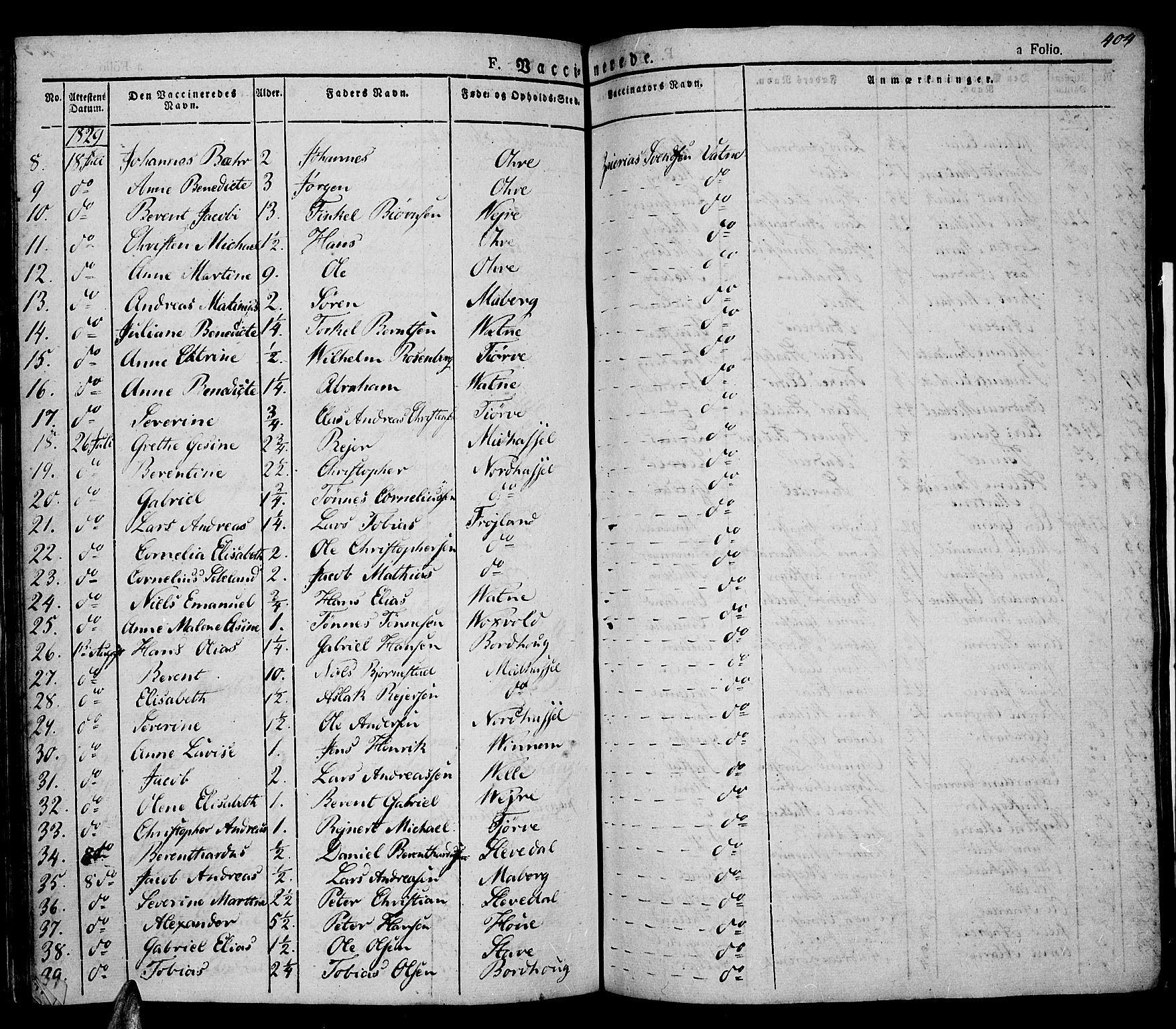 Lista sokneprestkontor, AV/SAK-1111-0027/F/Fa/L0008: Parish register (official) no. A 8, 1823-1835, p. 404