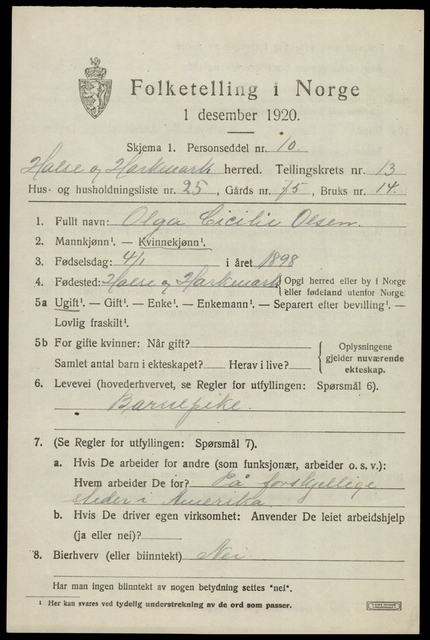SAK, 1920 census for Halse og Harkmark, 1920, p. 7233