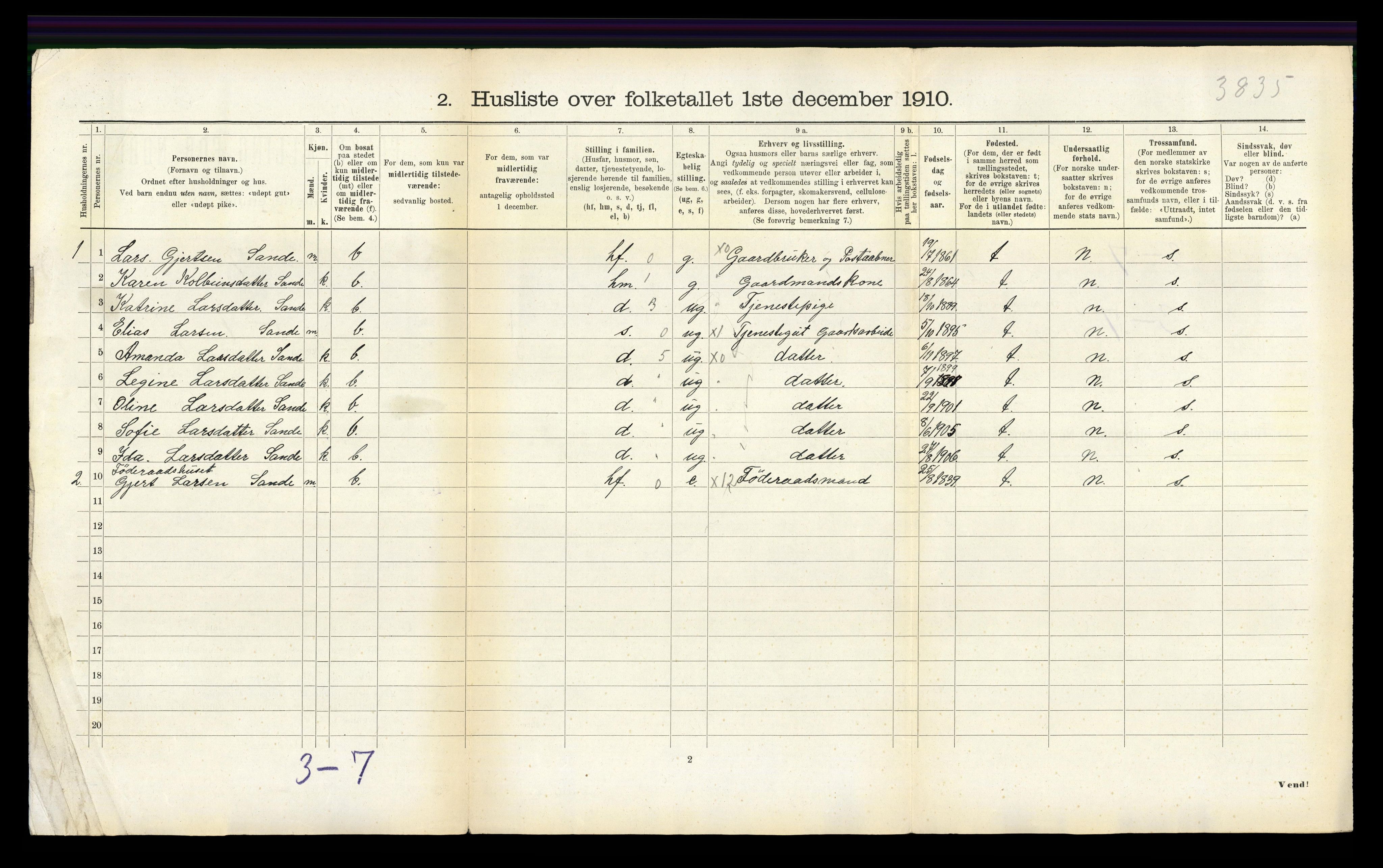 RA, 1910 census for Gulen, 1910, p. 815