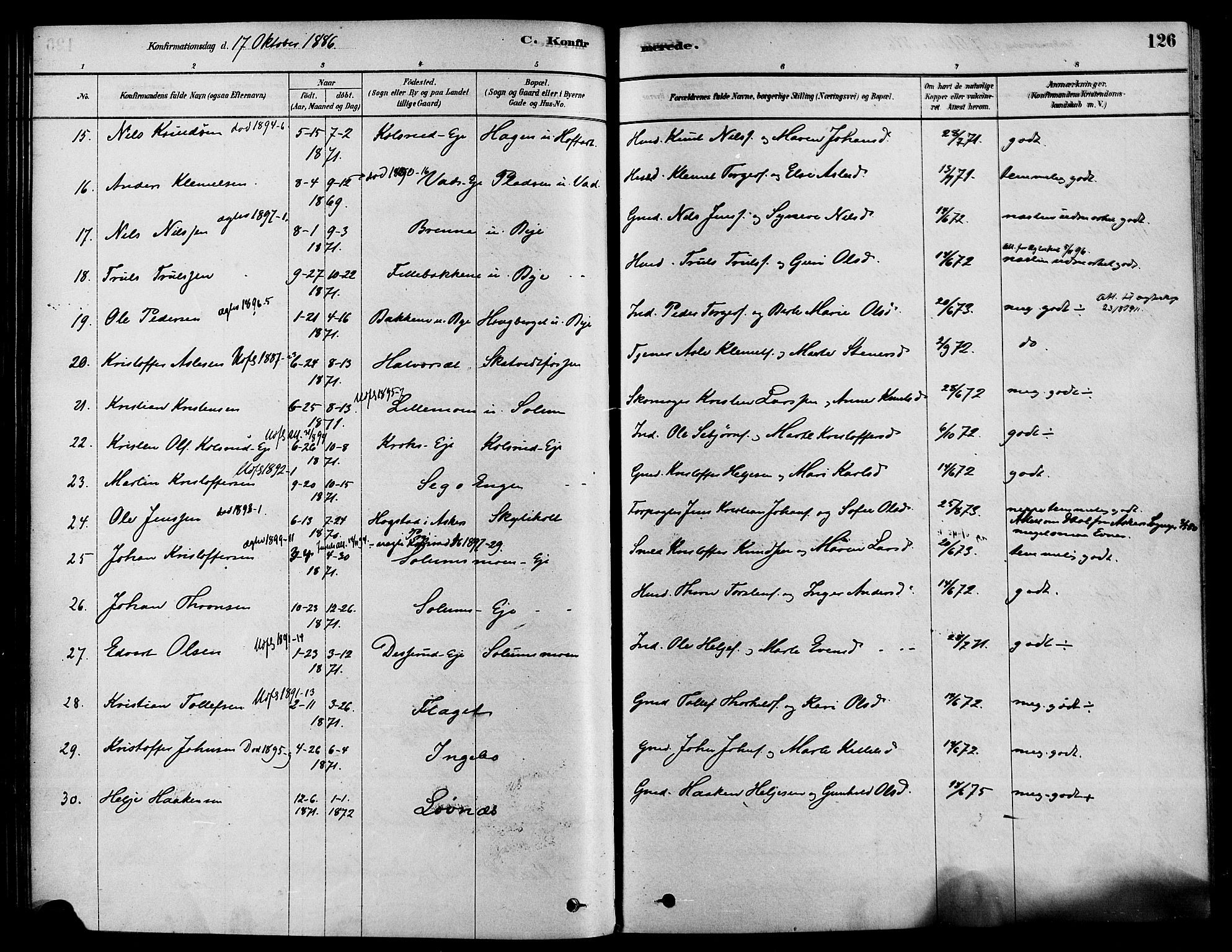 Sigdal kirkebøker, AV/SAKO-A-245/F/Fa/L0011: Parish register (official) no. I 11, 1879-1887, p. 126