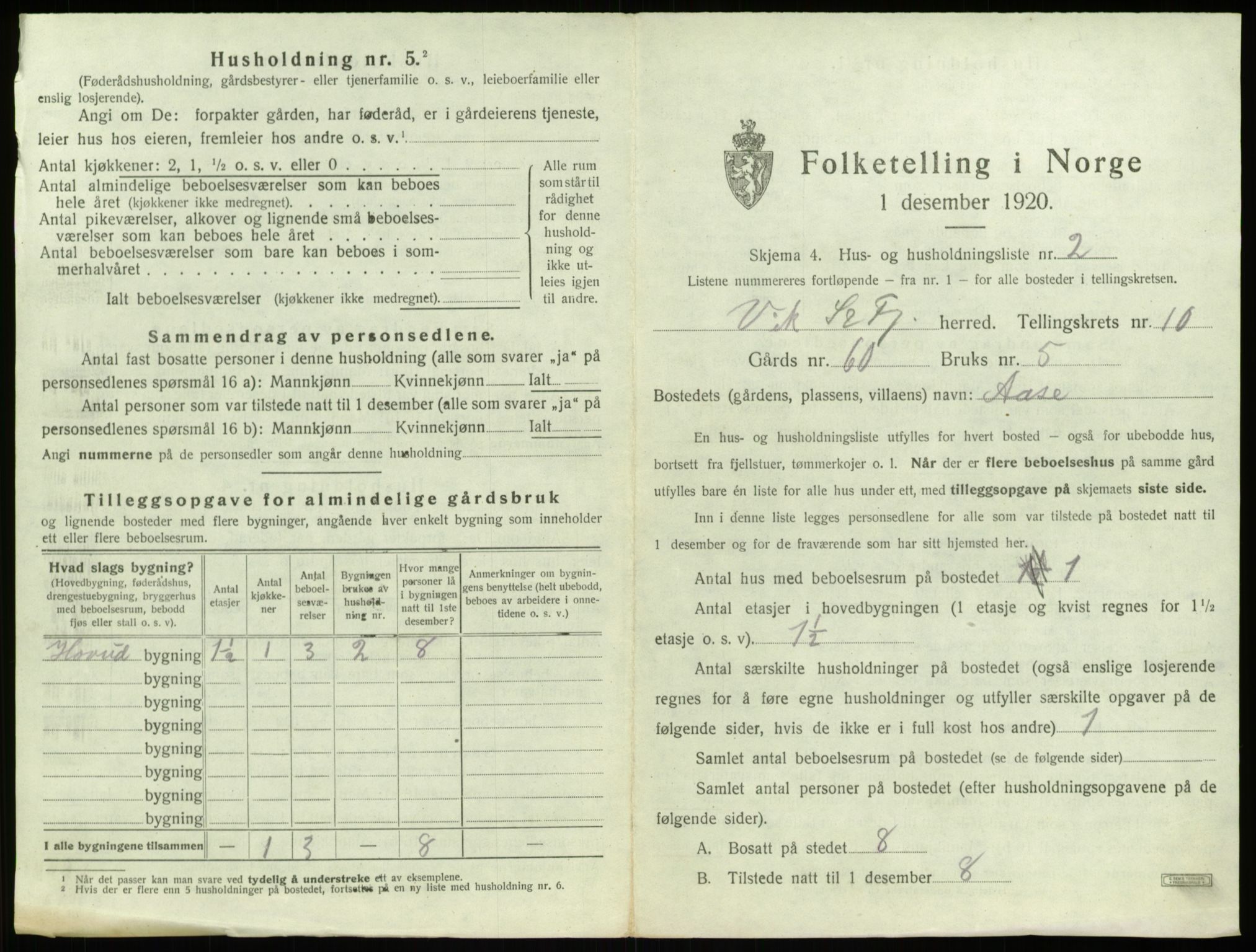 SAB, 1920 census for Vik, 1920, p. 993