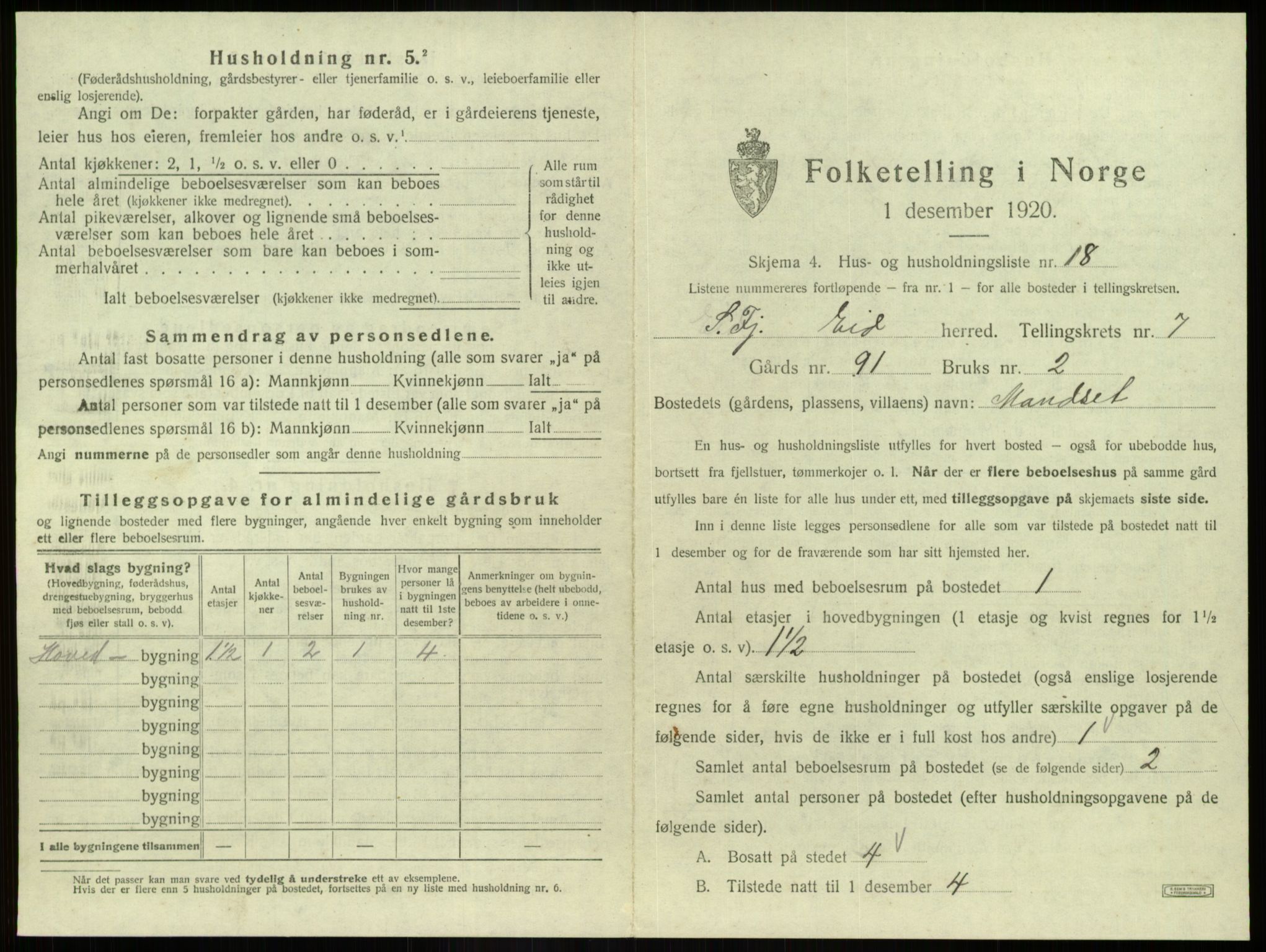 SAB, 1920 census for Eid, 1920, p. 457