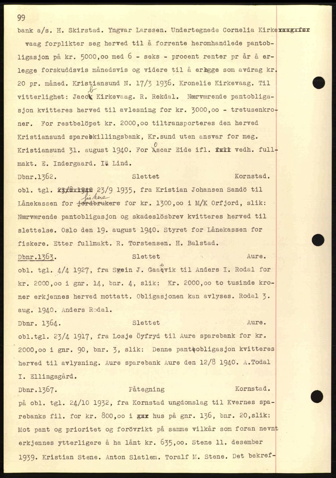 Nordmøre sorenskriveri, AV/SAT-A-4132/1/2/2Ca: Mortgage book no. C81, 1940-1945, Diary no: : 1362/1940