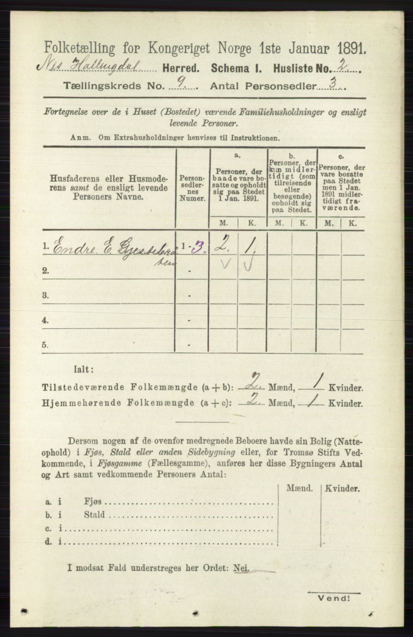 RA, 1891 census for 0616 Nes, 1891, p. 4283