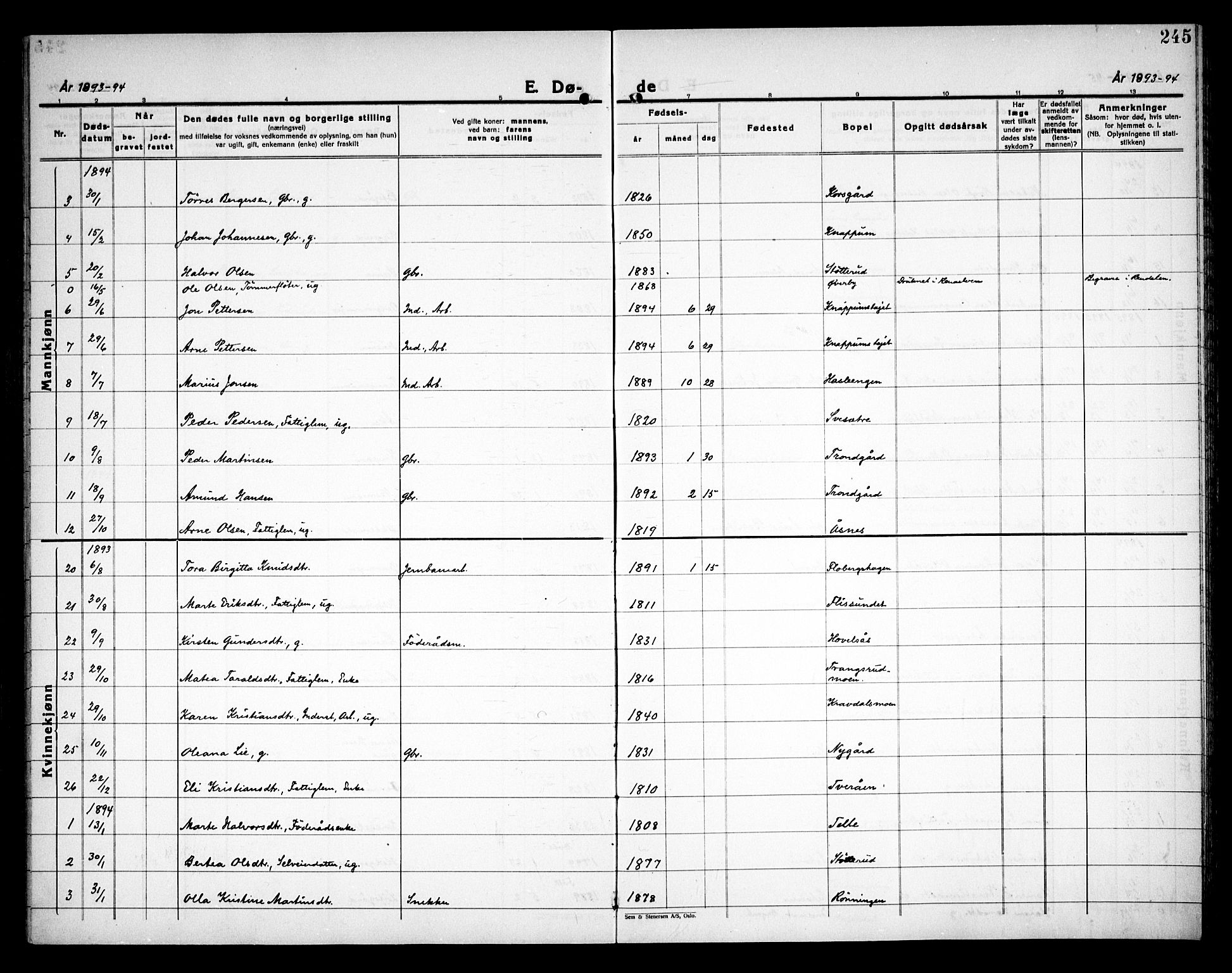 Åsnes prestekontor, AV/SAH-PREST-042/H/Ha/Haa/L0000C: Parish register (official) no. 0A, 1890-1929, p. 245