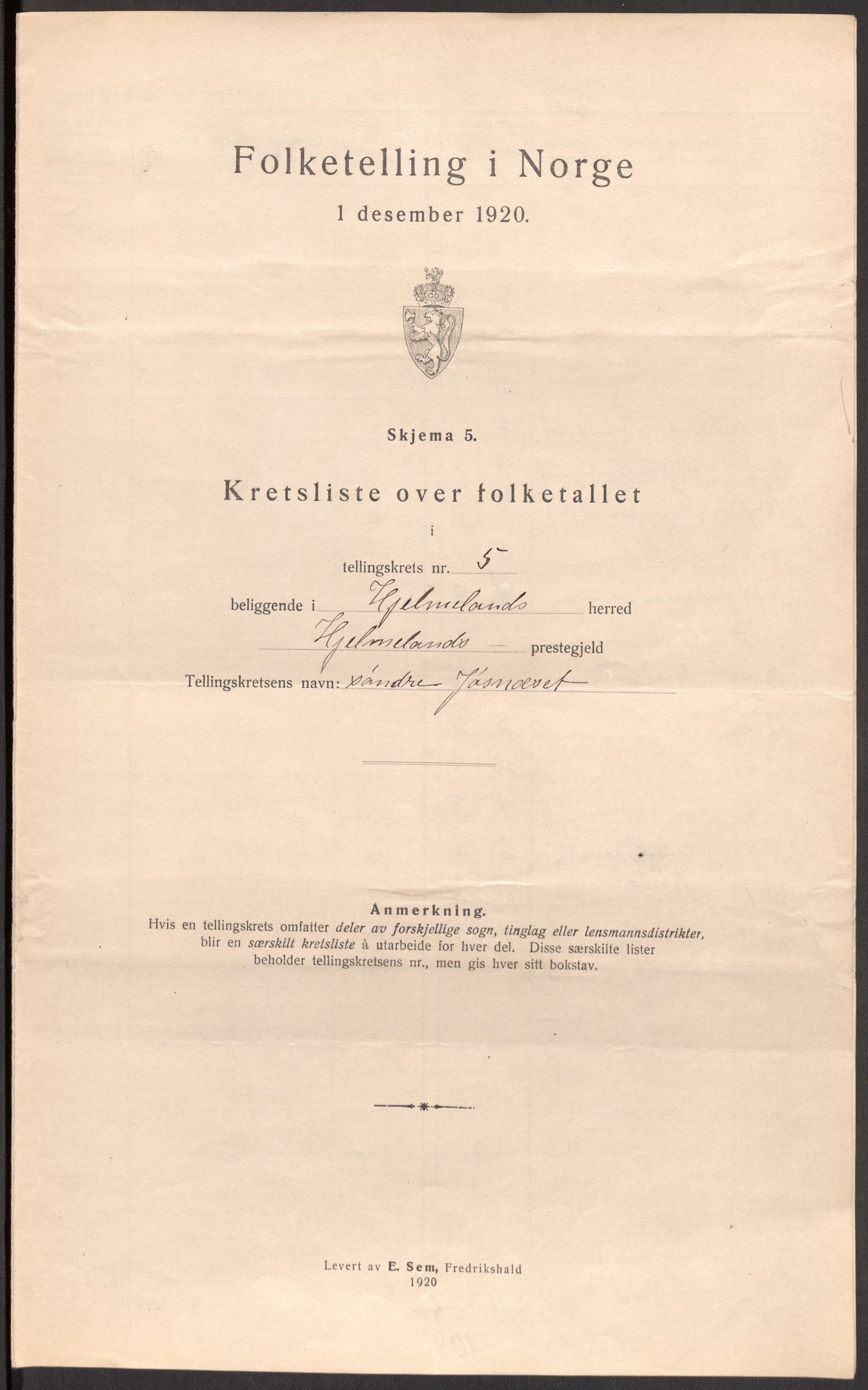 SAST, 1920 census for Hjelmeland, 1920, p. 29