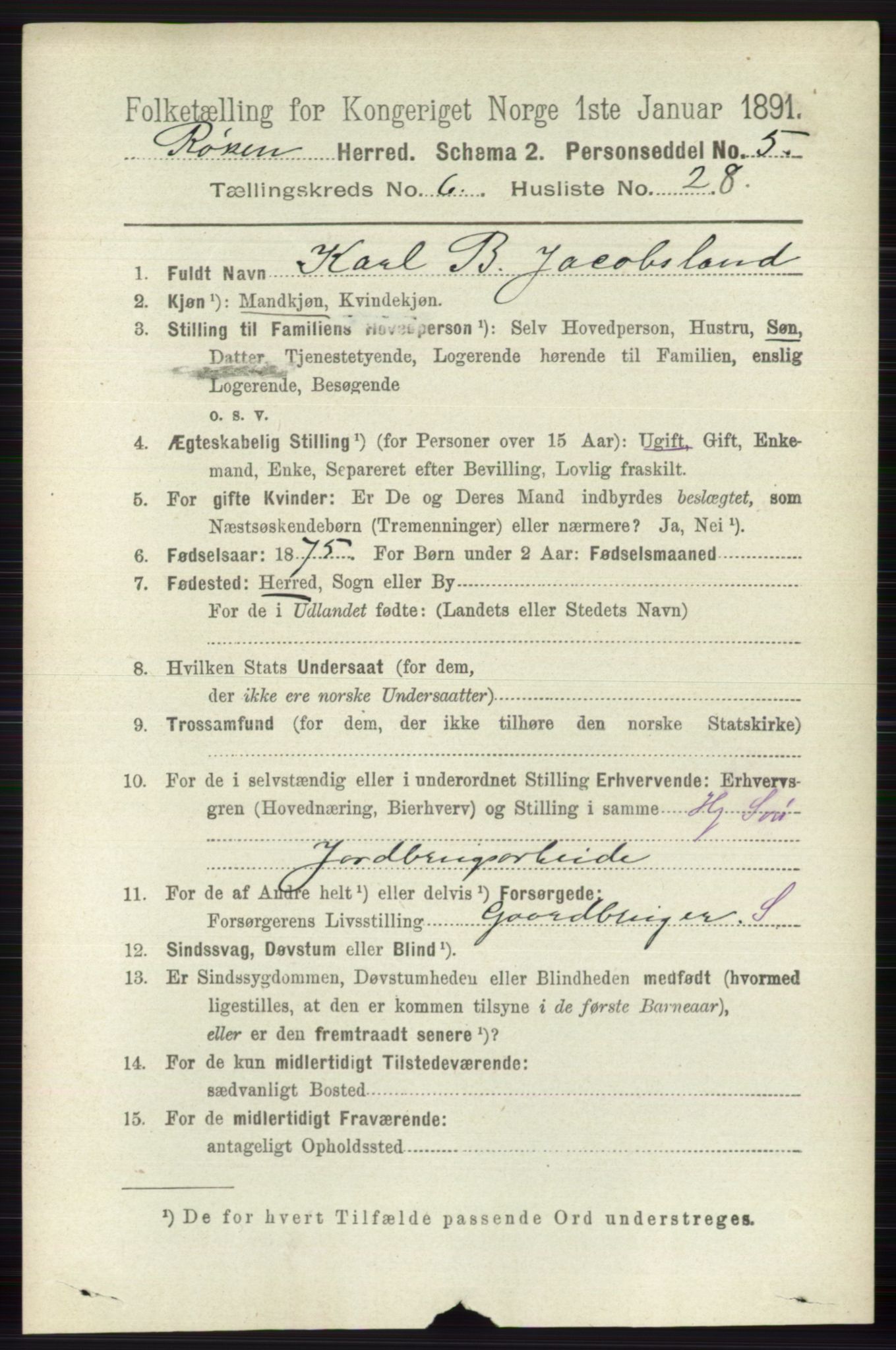 RA, 1891 census for 0627 Røyken, 1891, p. 3781