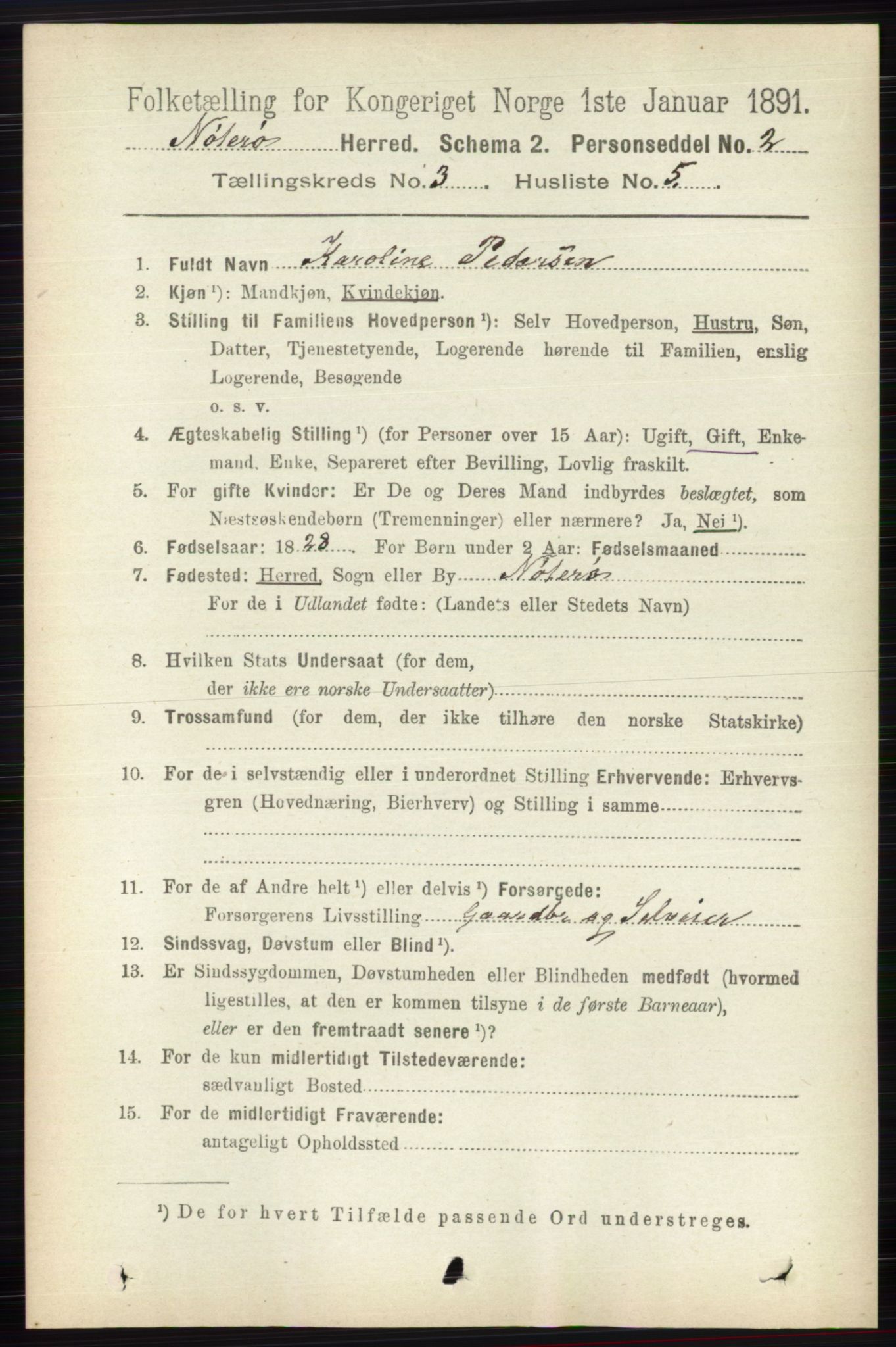 RA, 1891 census for 0722 Nøtterøy, 1891, p. 1561