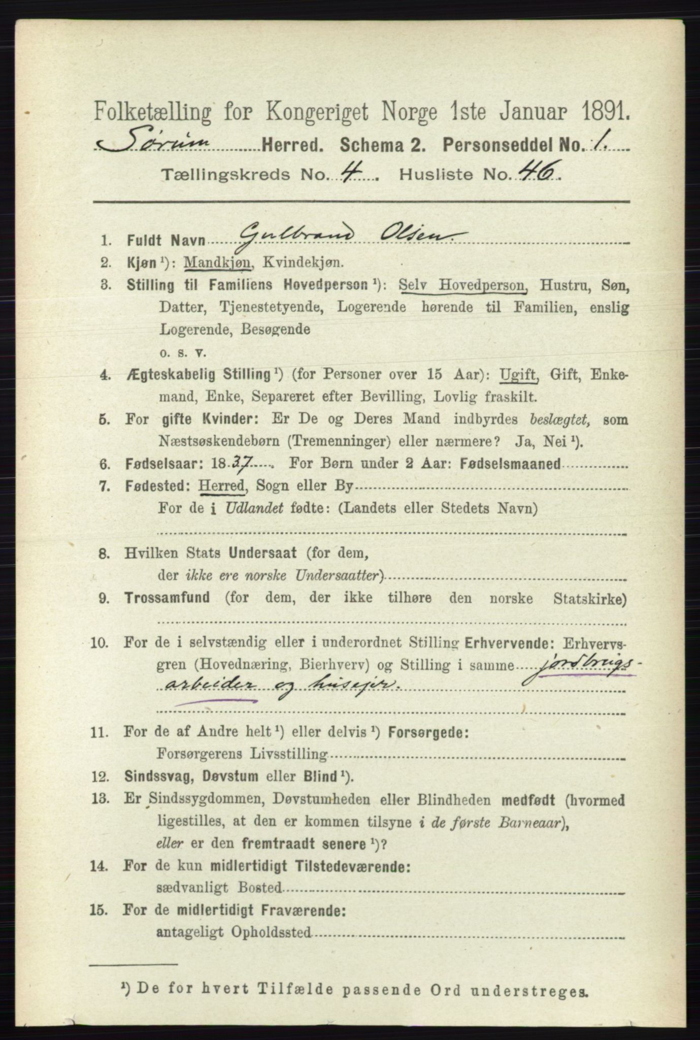 RA, 1891 census for 0226 Sørum, 1891, p. 2140