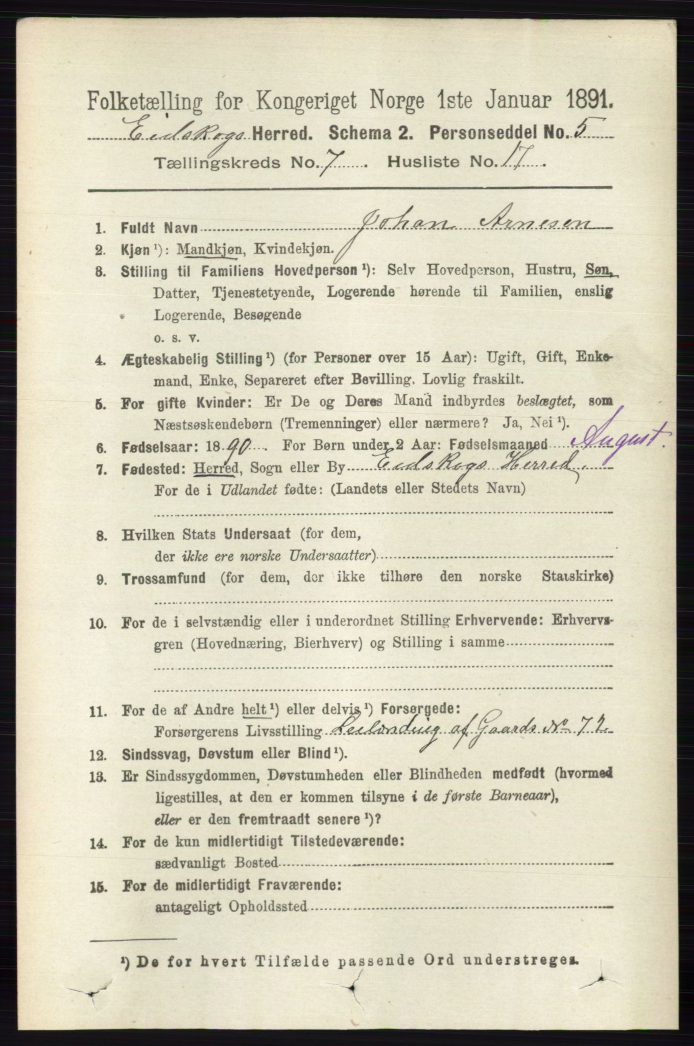 RA, 1891 census for 0420 Eidskog, 1891, p. 3787