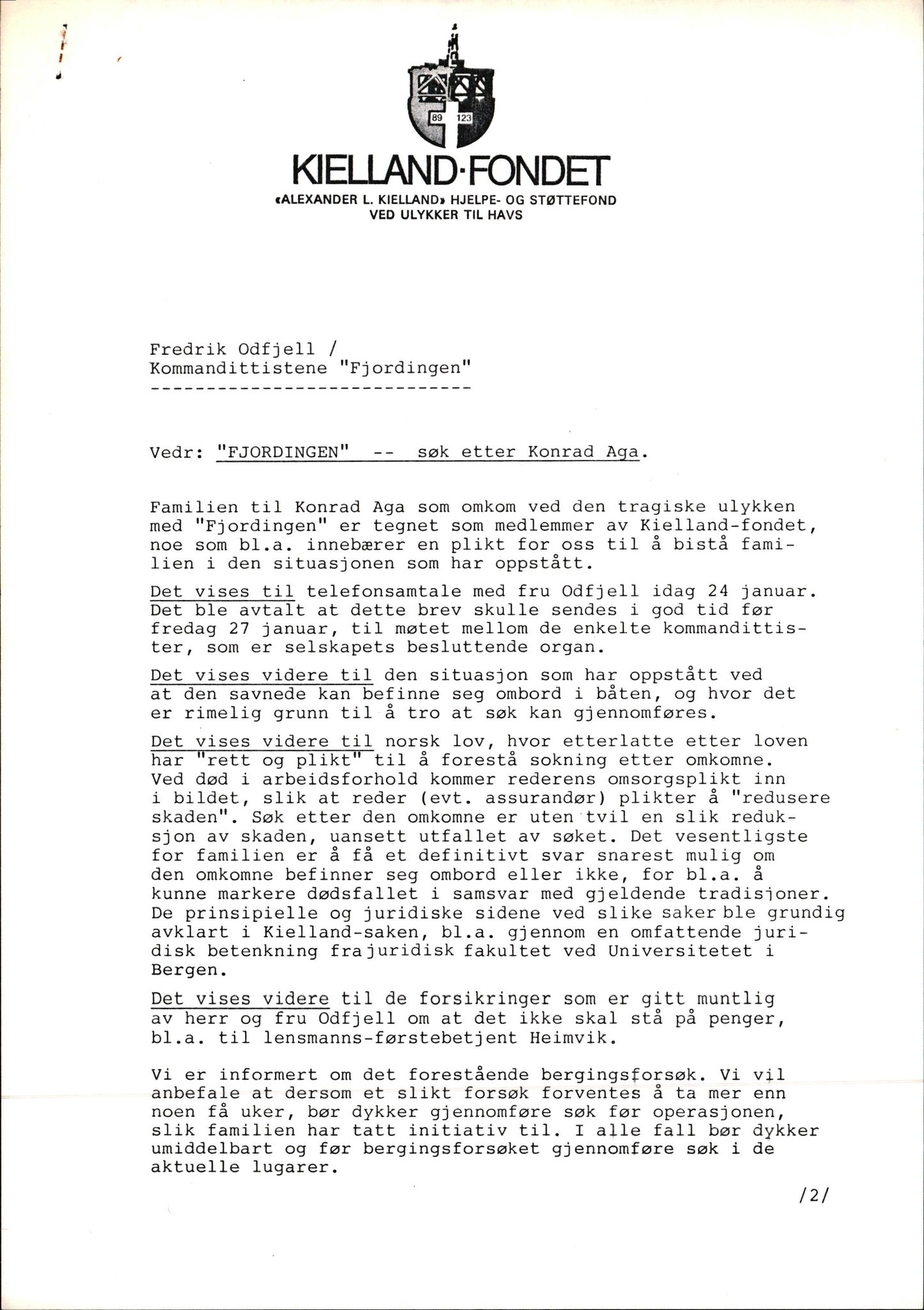 Pa 1660 - Kielland- fondet, AV/SAST-A-102242/X/Xa/L0001: Rapport til overlevende og etterlatte/ Kielland Bulletin, 1980-1998