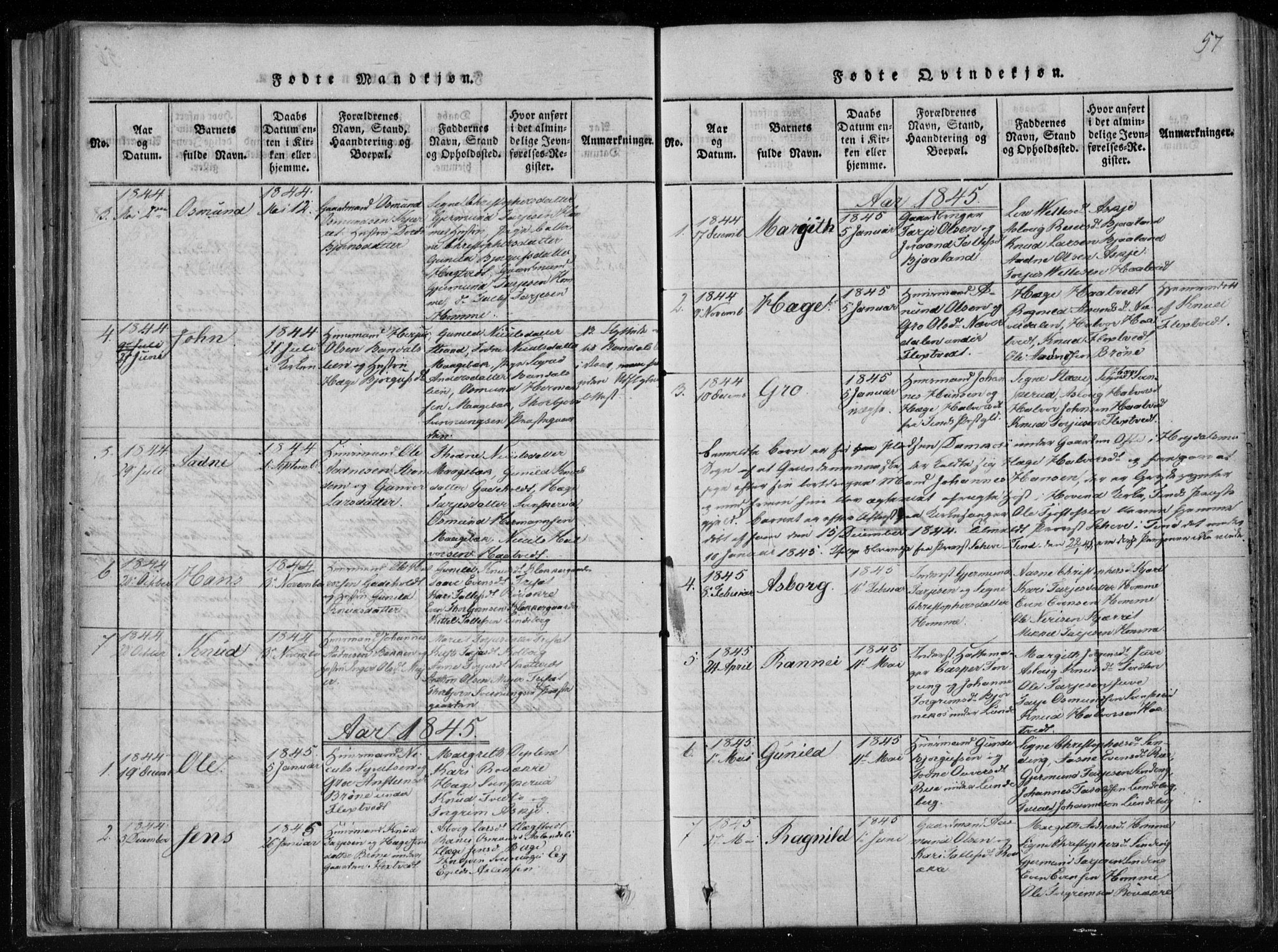 Lårdal kirkebøker, AV/SAKO-A-284/F/Fa/L0005: Parish register (official) no. I 5, 1815-1860, p. 57