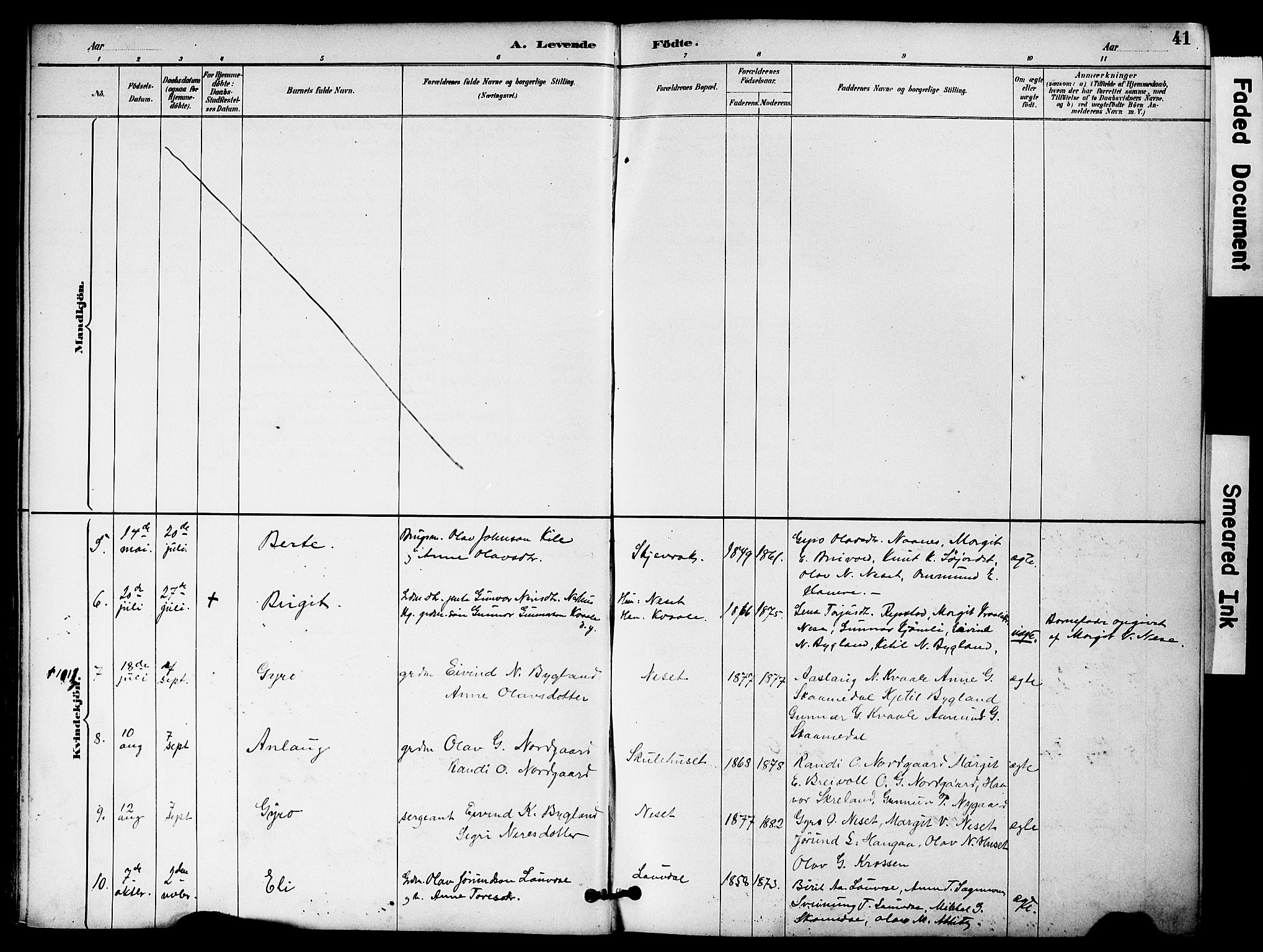 Bygland sokneprestkontor, AV/SAK-1111-0006/F/Fa/Fab/L0007: Parish register (official) no. A 7, 1885-1909, p. 41