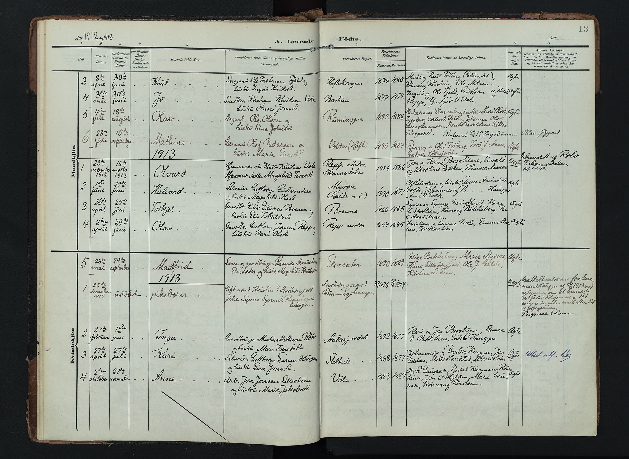 Lom prestekontor, AV/SAH-PREST-070/K/L0012: Parish register (official) no. 12, 1904-1928, p. 13