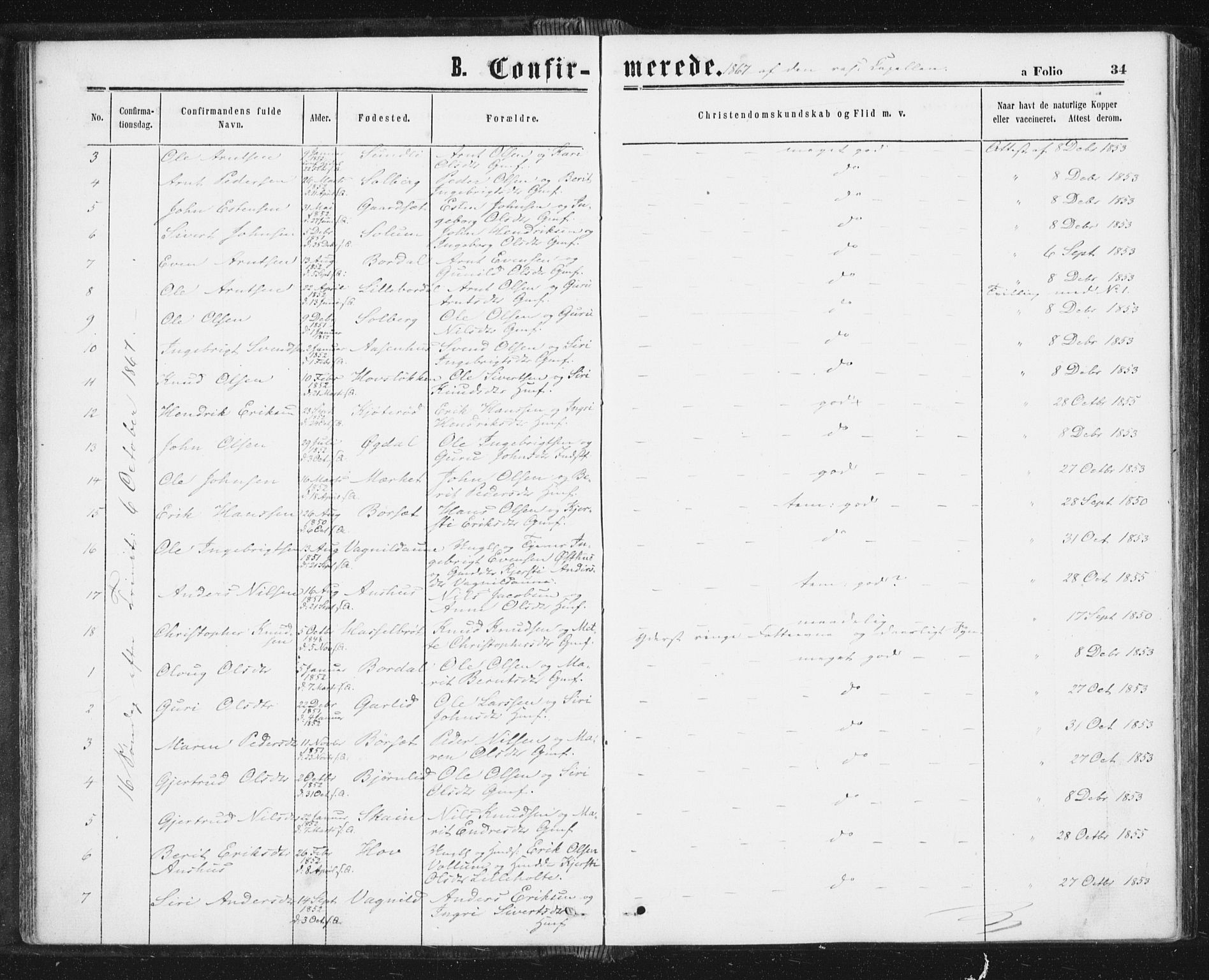 Ministerialprotokoller, klokkerbøker og fødselsregistre - Sør-Trøndelag, SAT/A-1456/689/L1039: Parish register (official) no. 689A04, 1865-1878, p. 34