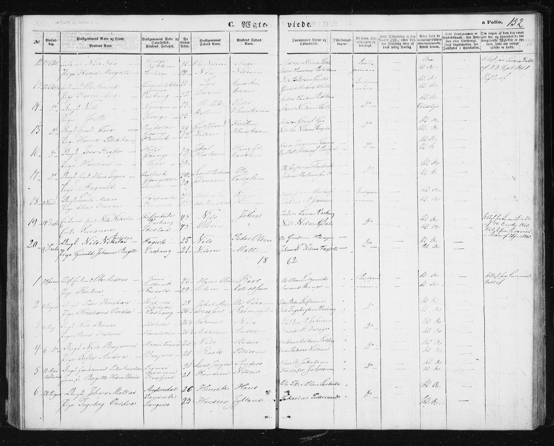 Lenvik sokneprestembete, SATØ/S-1310/H/Ha/Hab/L0004klokker: Parish register (copy) no. 4, 1859-1869, p. 152
