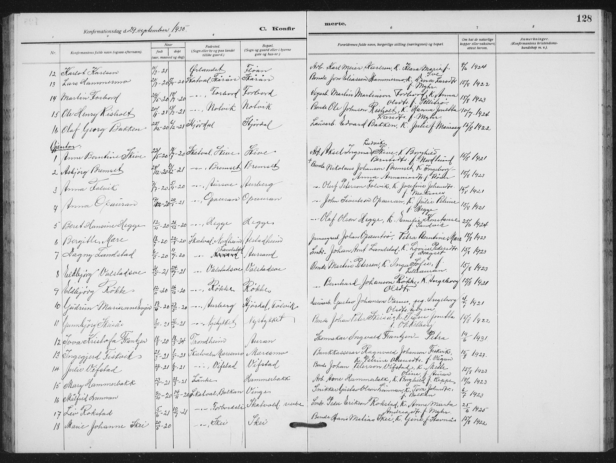 Ministerialprotokoller, klokkerbøker og fødselsregistre - Nord-Trøndelag, SAT/A-1458/712/L0104: Parish register (copy) no. 712C02, 1917-1939, p. 128