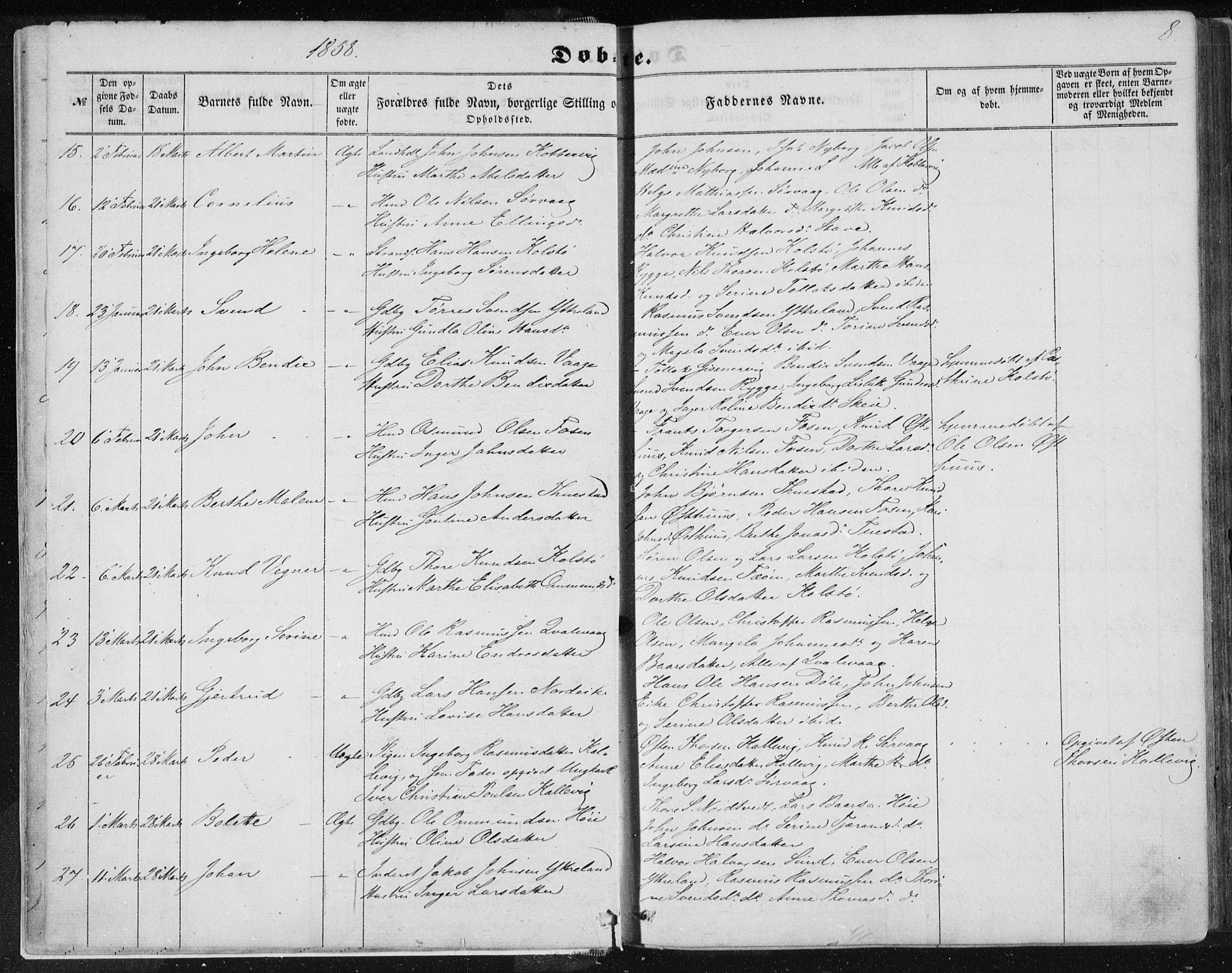 Avaldsnes sokneprestkontor, AV/SAST-A -101851/H/Ha/Haa/L0010: Parish register (official) no. A 10, 1857-1876, p. 8