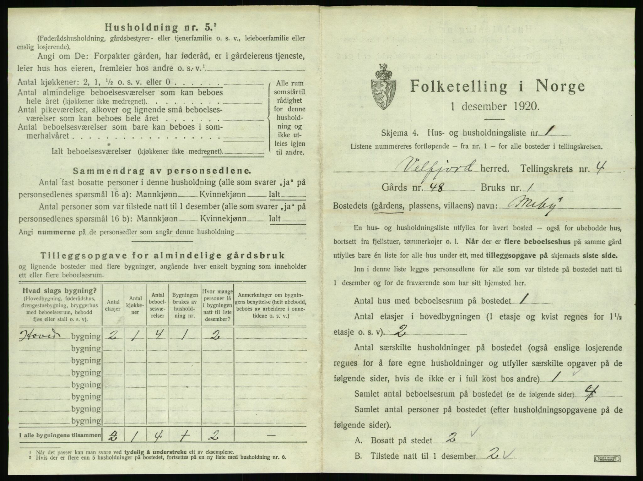 SAT, 1920 census for Velfjord, 1920, p. 403