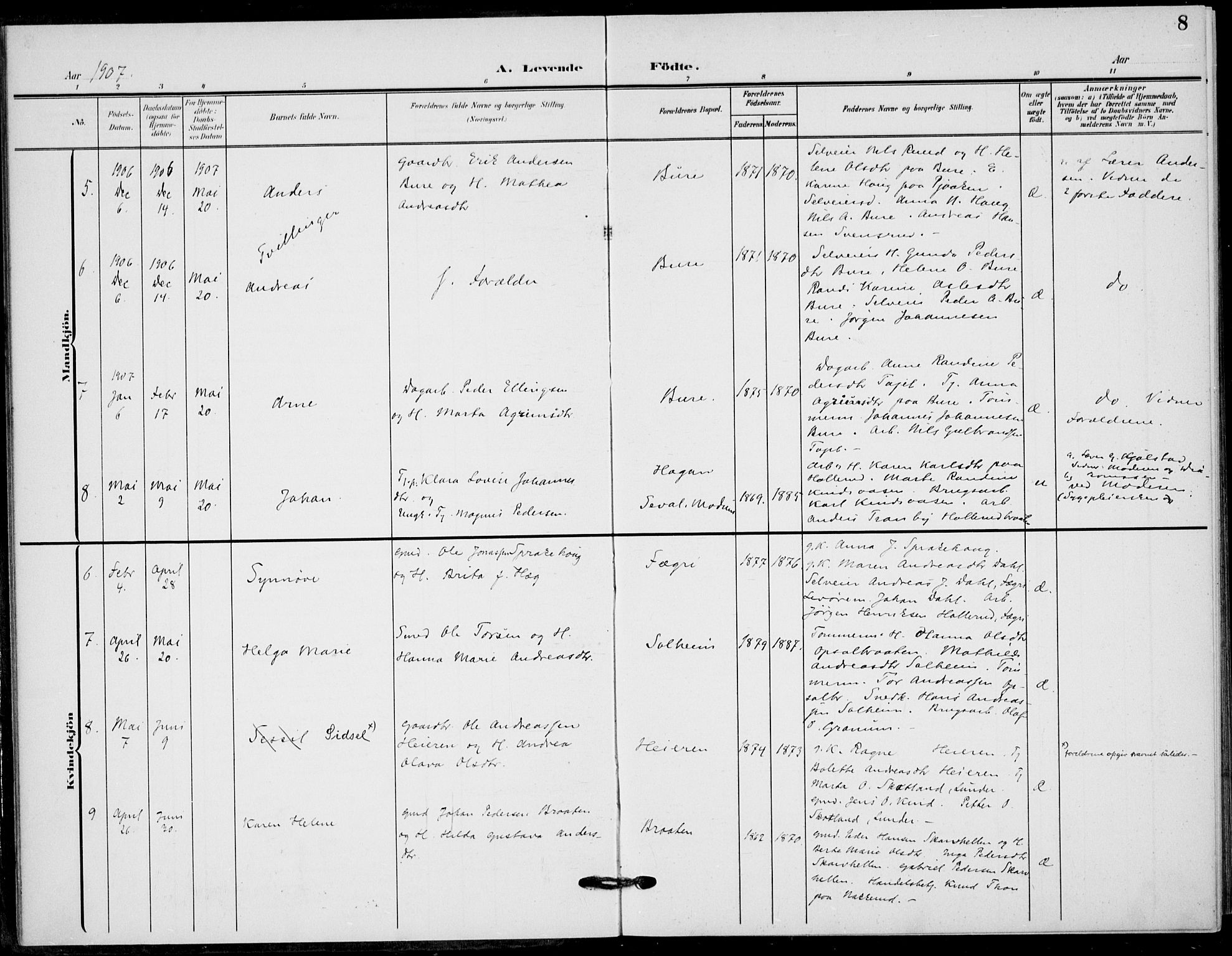 Hole kirkebøker, AV/SAKO-A-228/F/Fb/L0003: Parish register (official) no. II 3, 1906-1916, p. 8