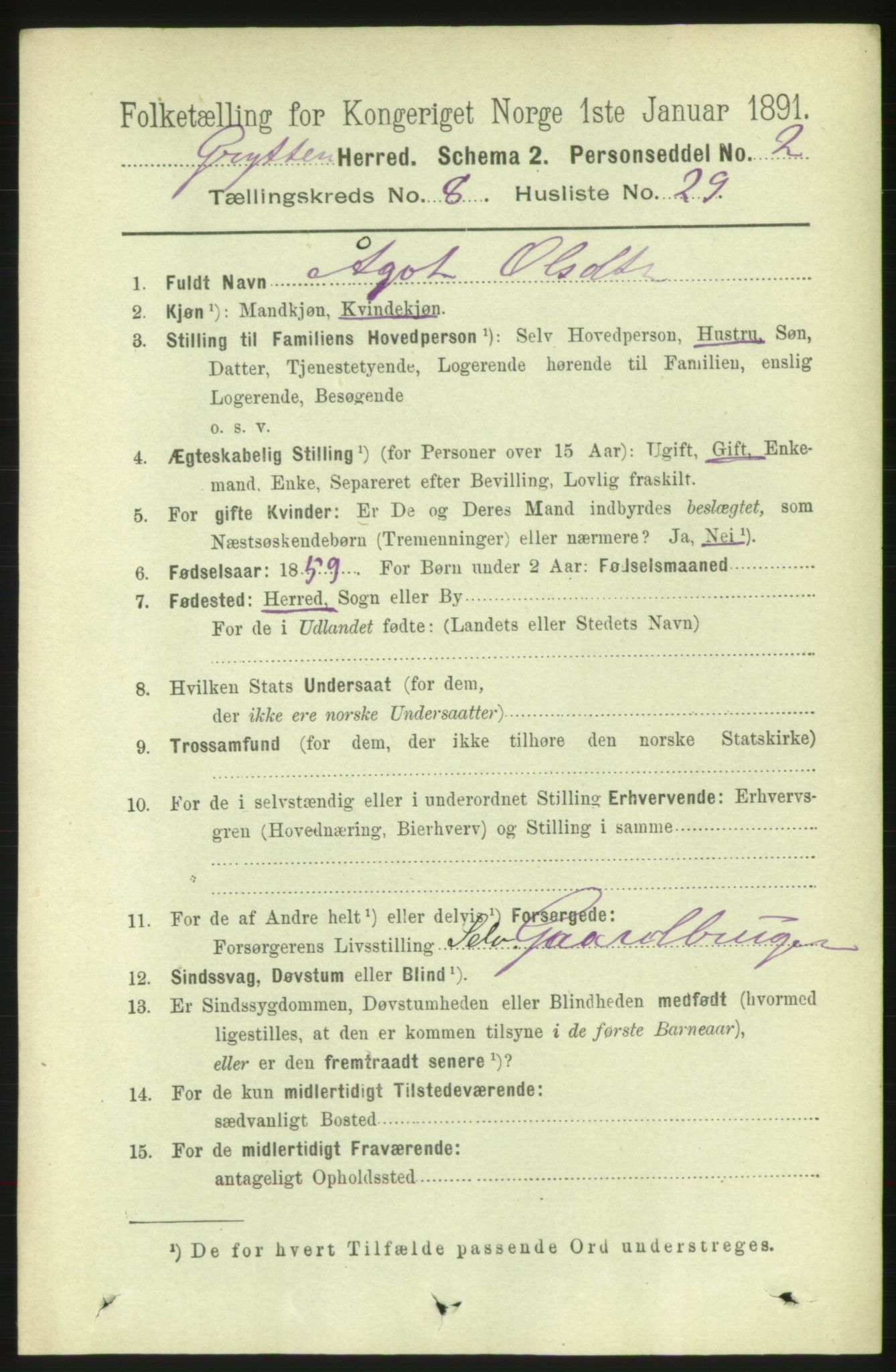 RA, 1891 census for 1539 Grytten, 1891, p. 3317