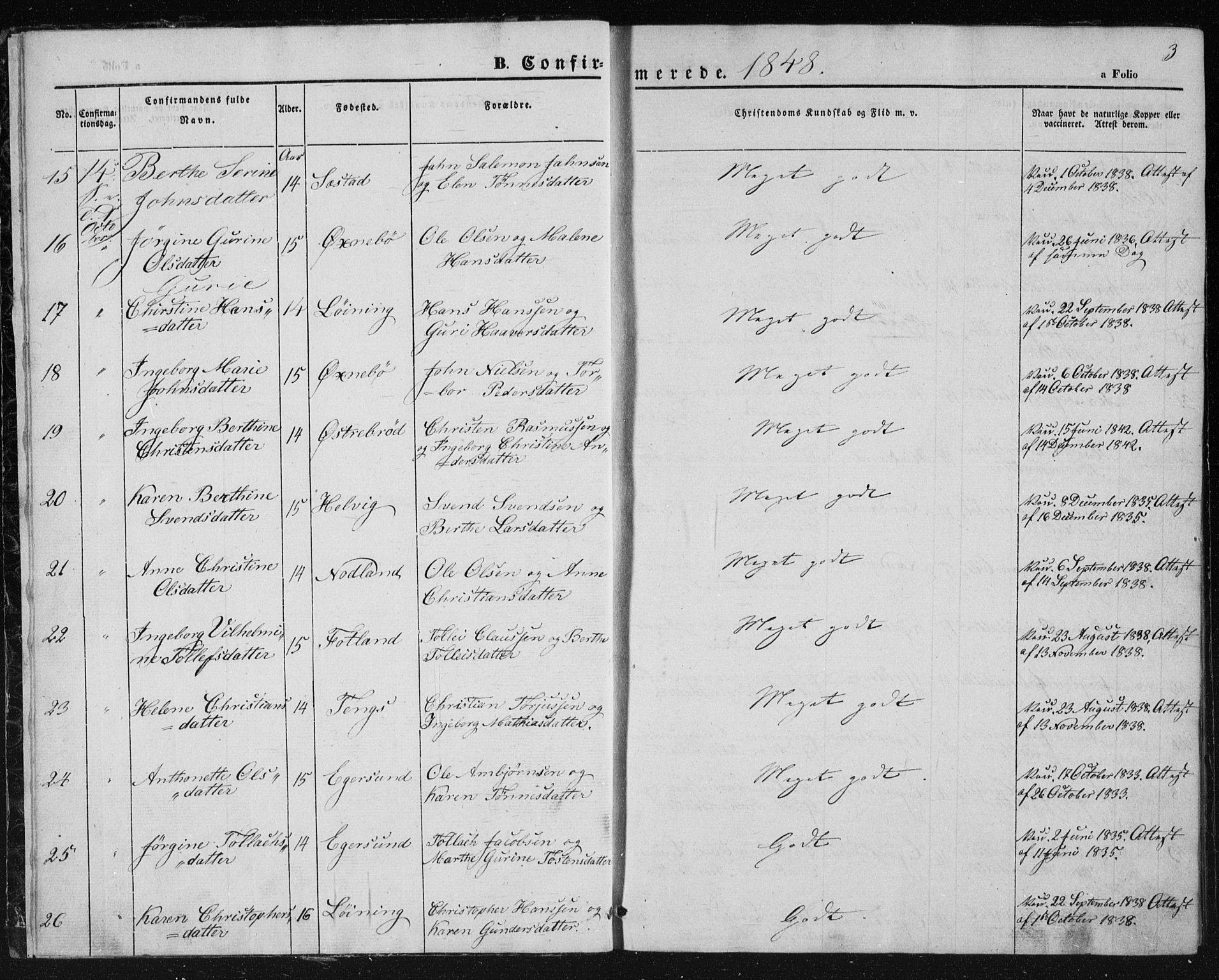 Eigersund sokneprestkontor, SAST/A-101807/S08/L0010: Parish register (official) no. A 10, 1848-1849, p. 3