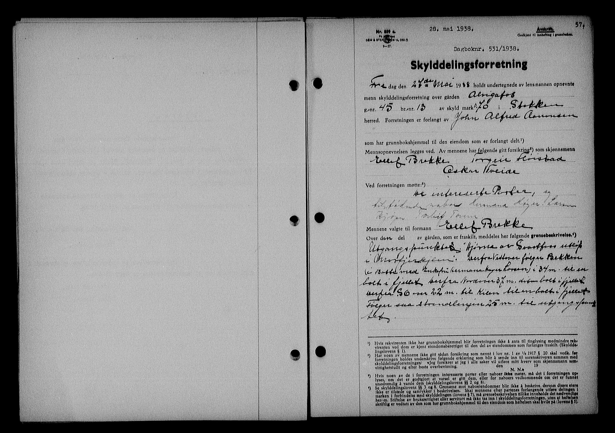 Nedenes sorenskriveri, AV/SAK-1221-0006/G/Gb/Gba/L0045: Mortgage book no. 41, 1938-1938, Diary no: : 531/1938