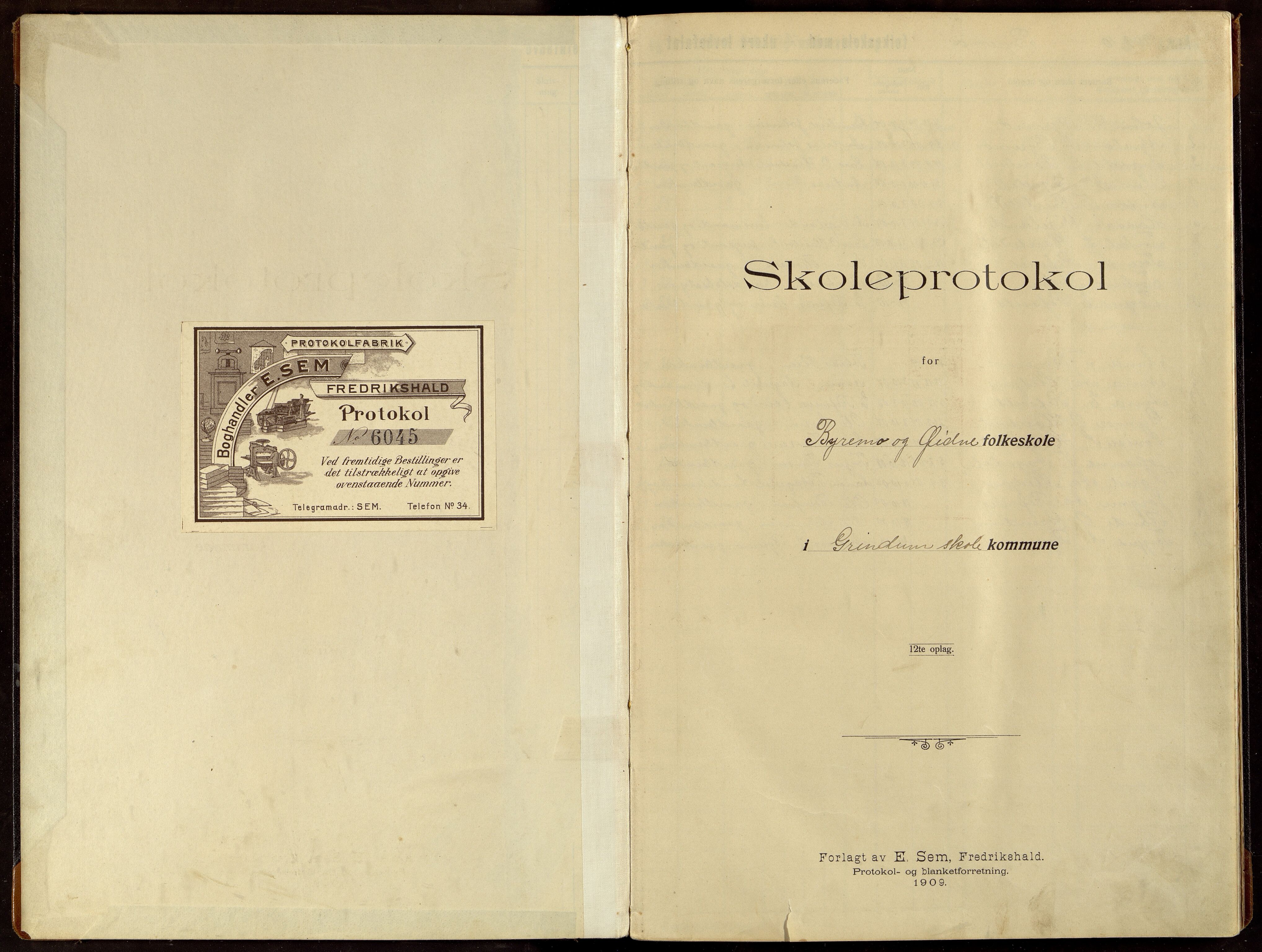 Grindheim kommune - Byremo Skolekrets, ARKSOR/1027GR550/H/L0002: Skoleprotokoll, 1909-1926