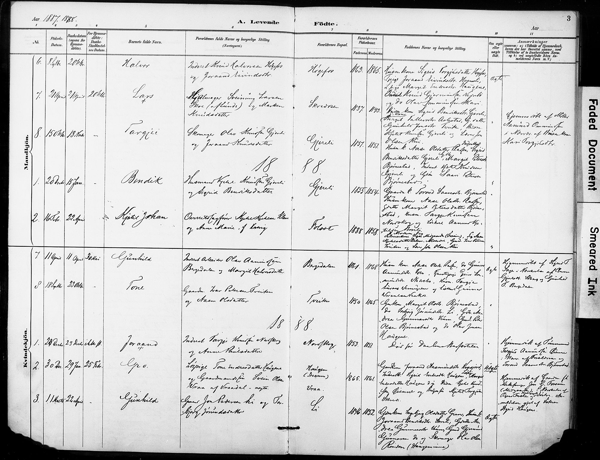 Fyresdal kirkebøker, AV/SAKO-A-263/F/Fb/L0003: Parish register (official) no. II 3, 1887-1903, p. 3