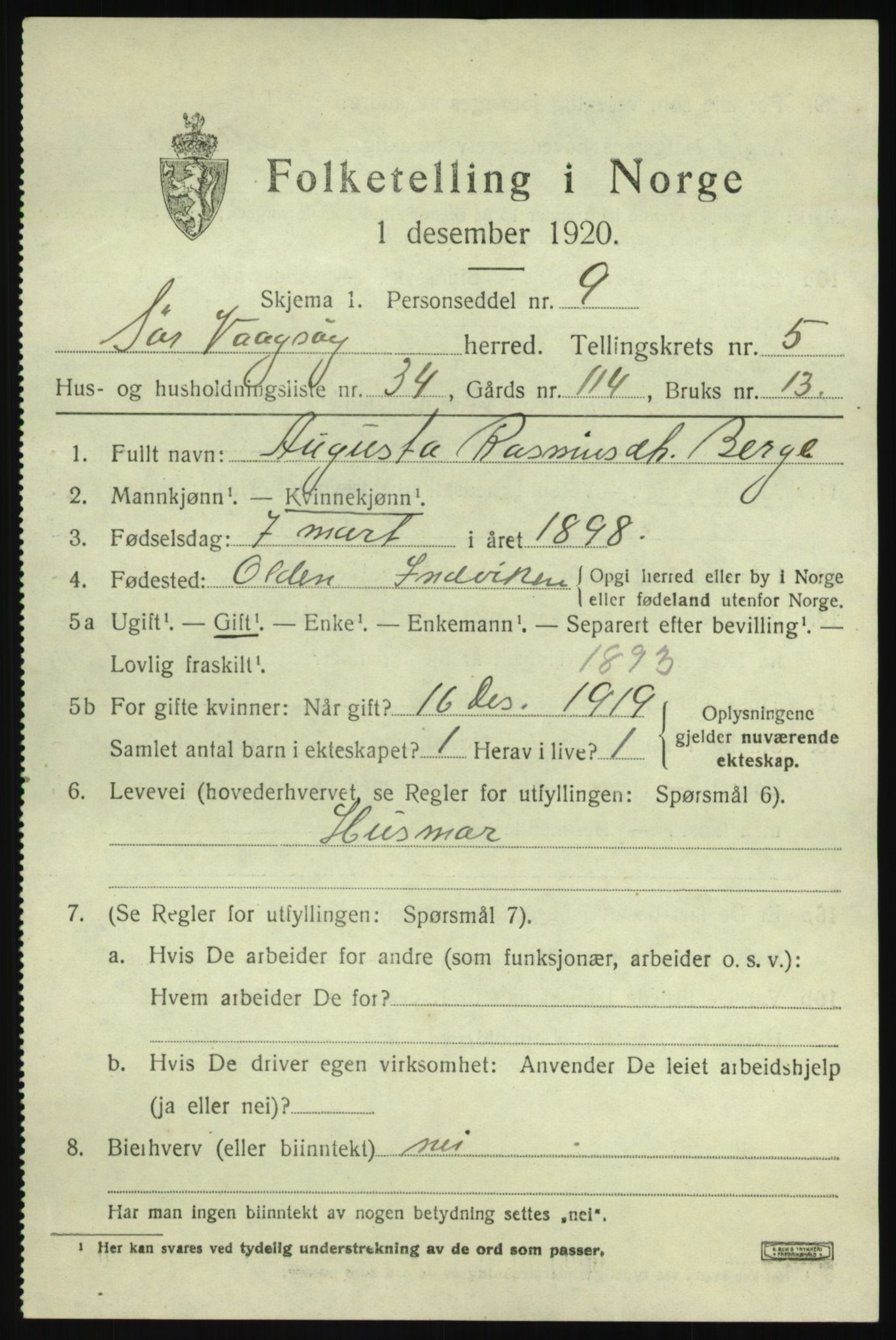 SAB, 1920 census for Sør-Vågsøy, 1920, p. 3288